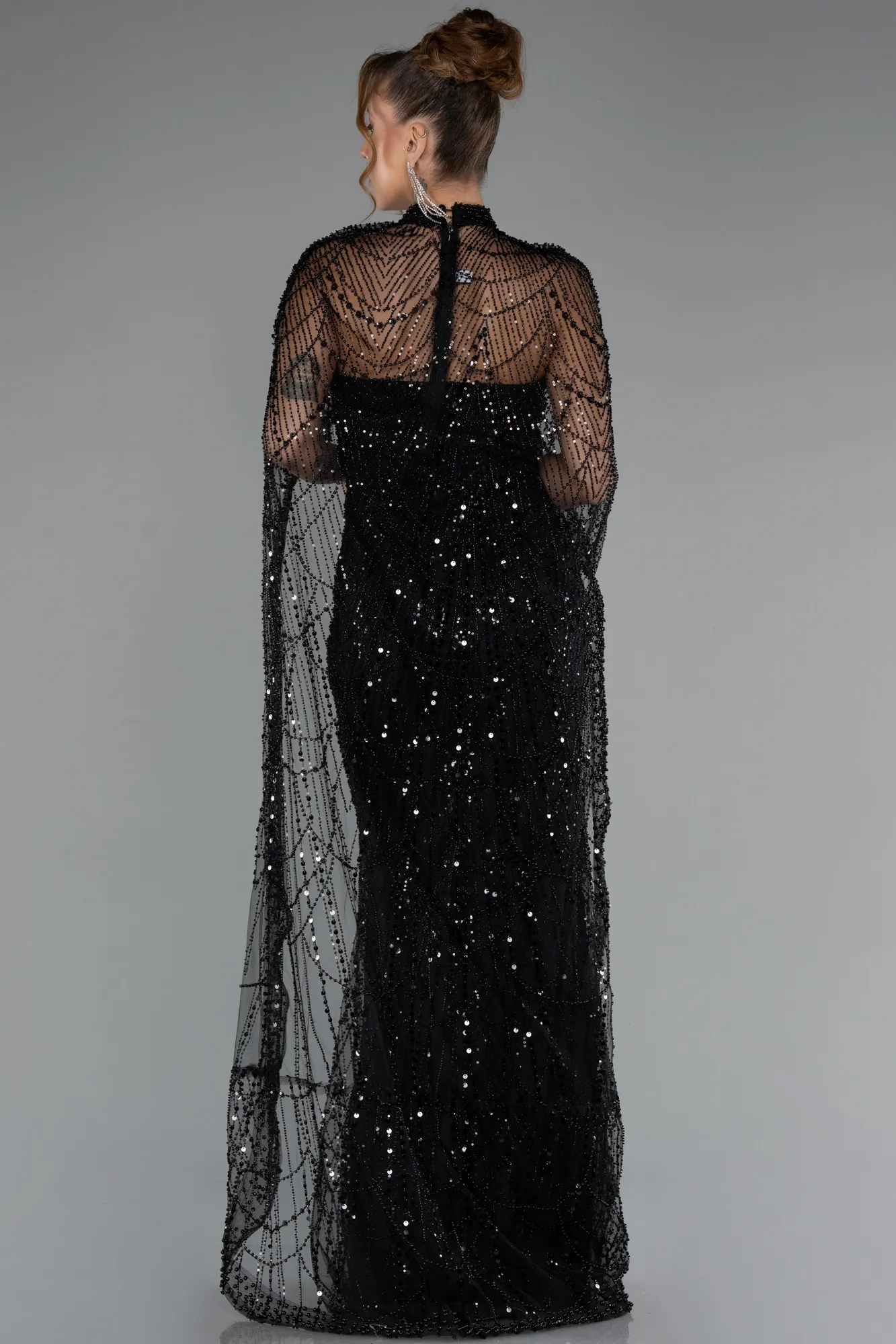 Black-Strapless Shawl Stoned Long Evening Gown ABU4517