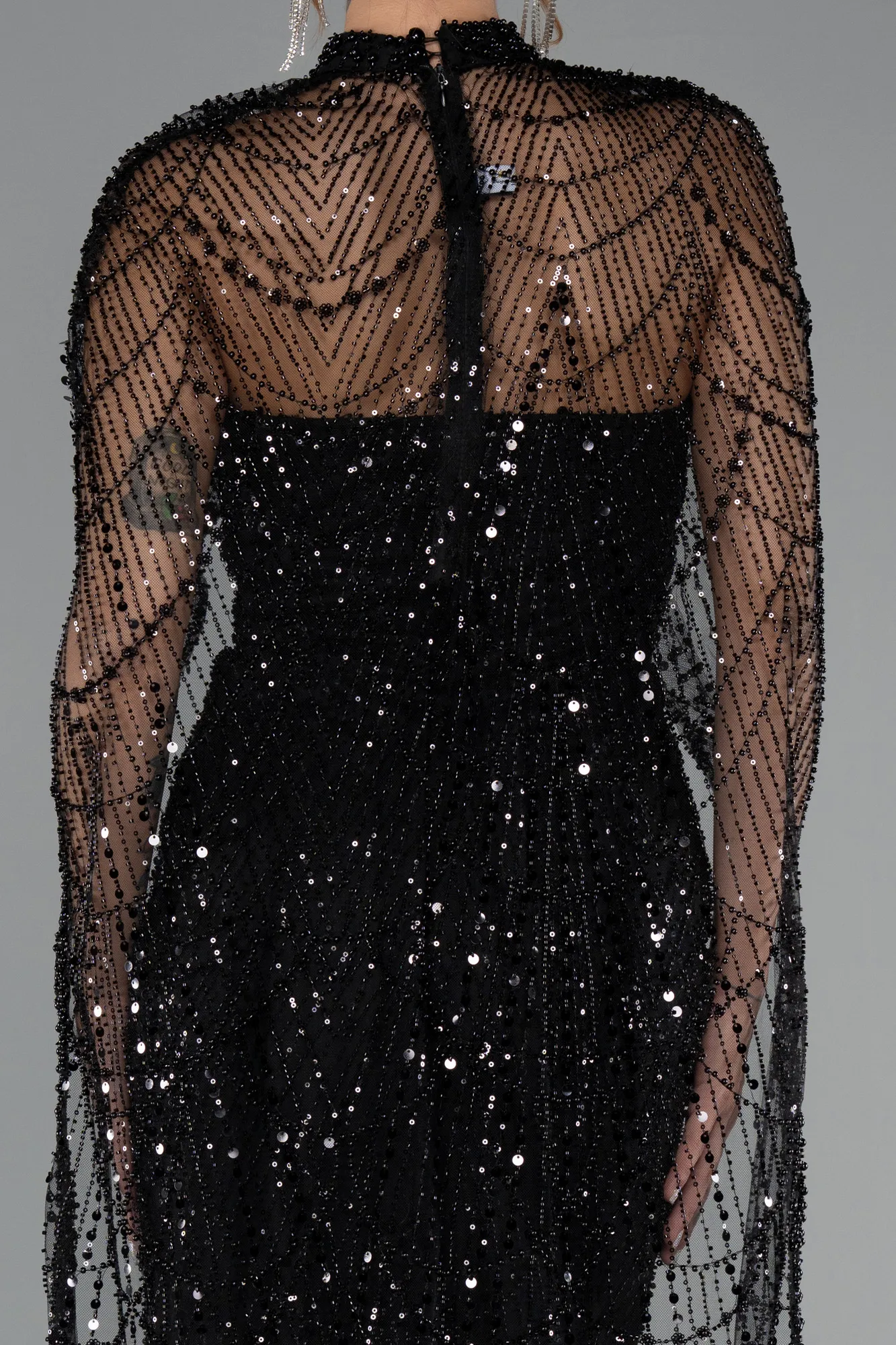 Black-Strapless Shawl Stoned Long Evening Gown ABU4517