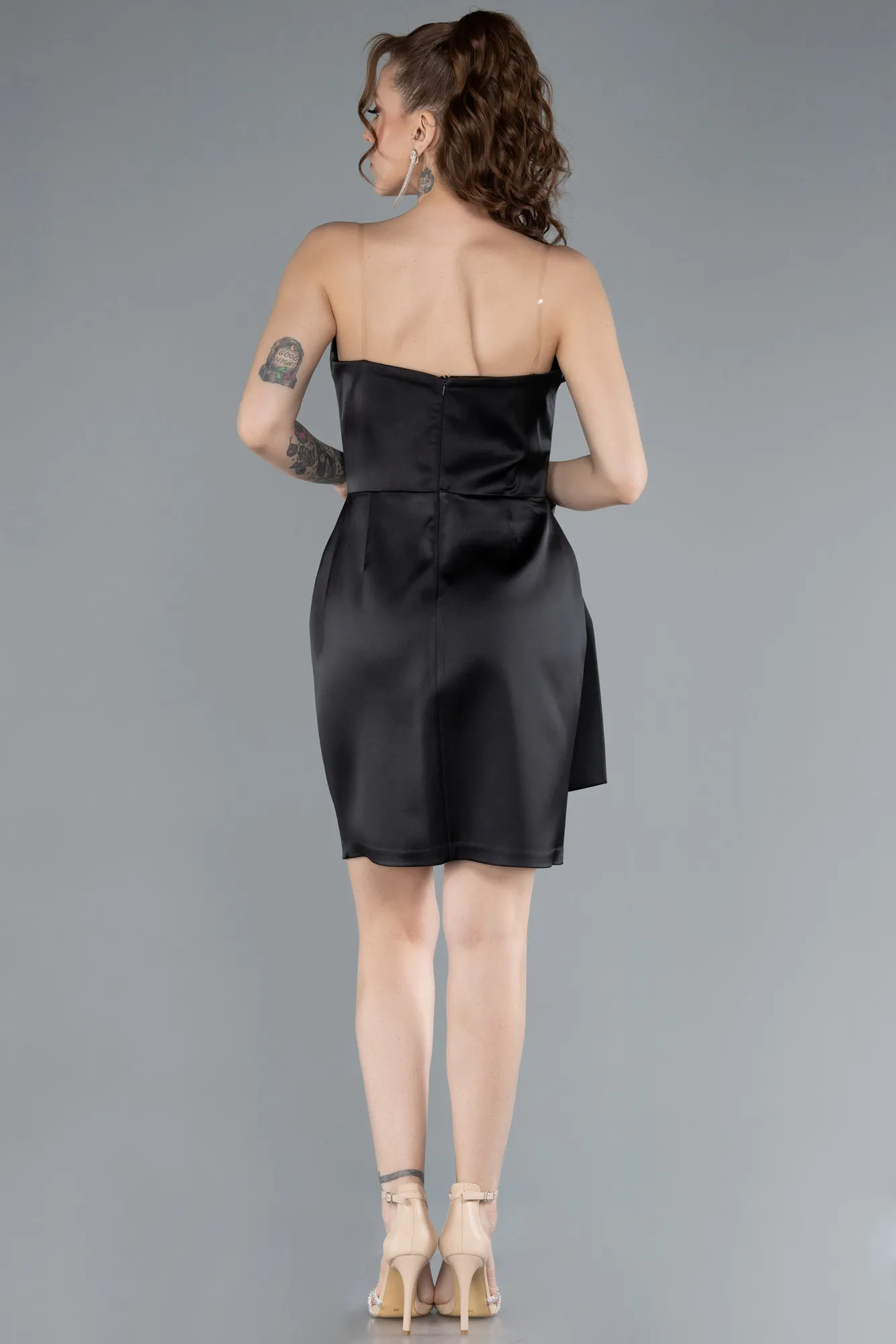 Black-Strapless Short Satin Party Dress ABK2266