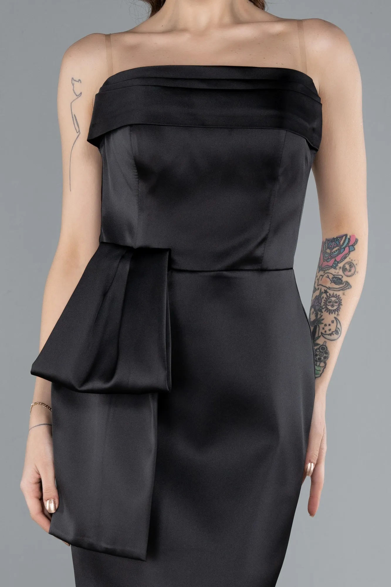 Black-Strapless Short Satin Party Dress ABK2266