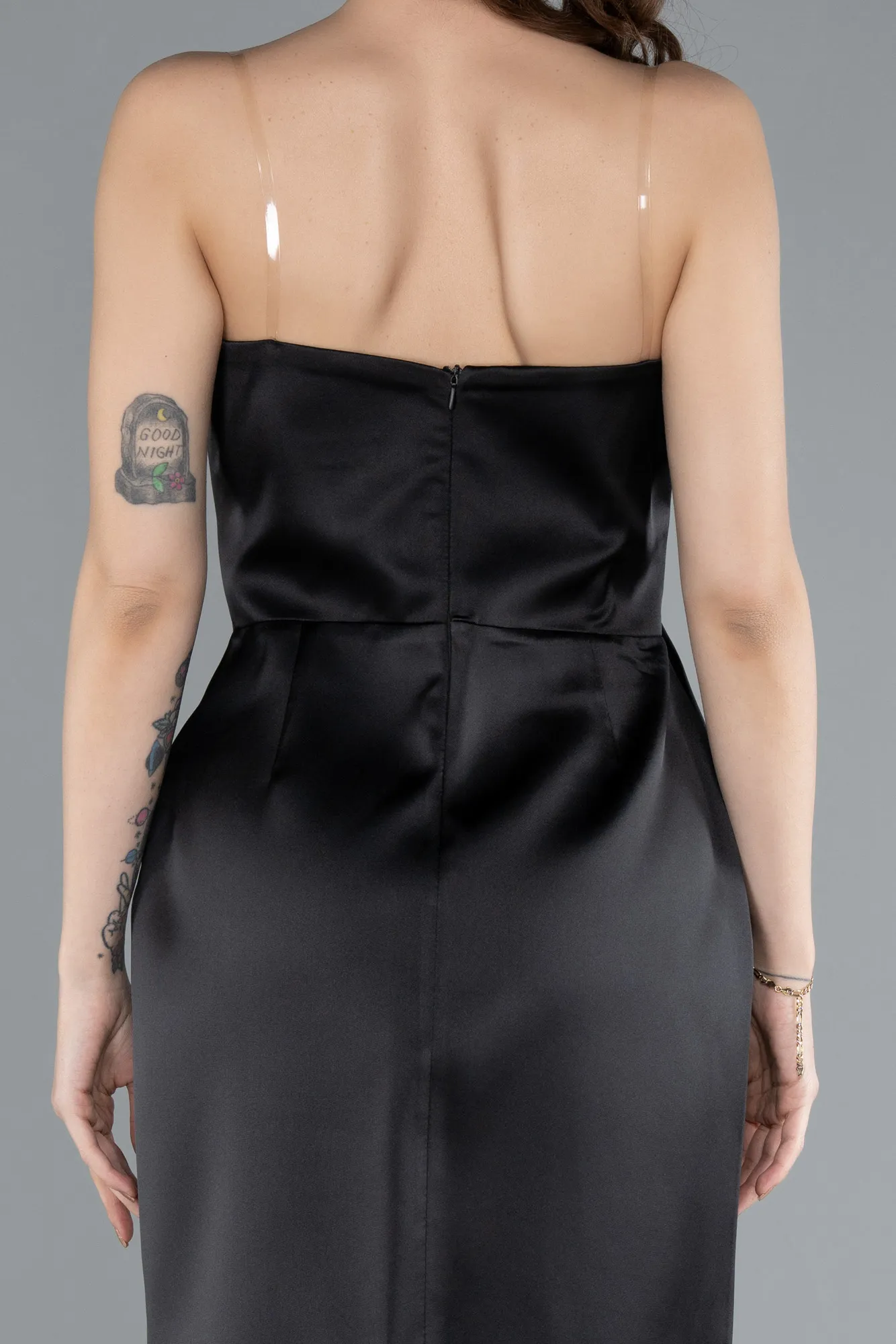 Black-Strapless Short Satin Party Dress ABK2266