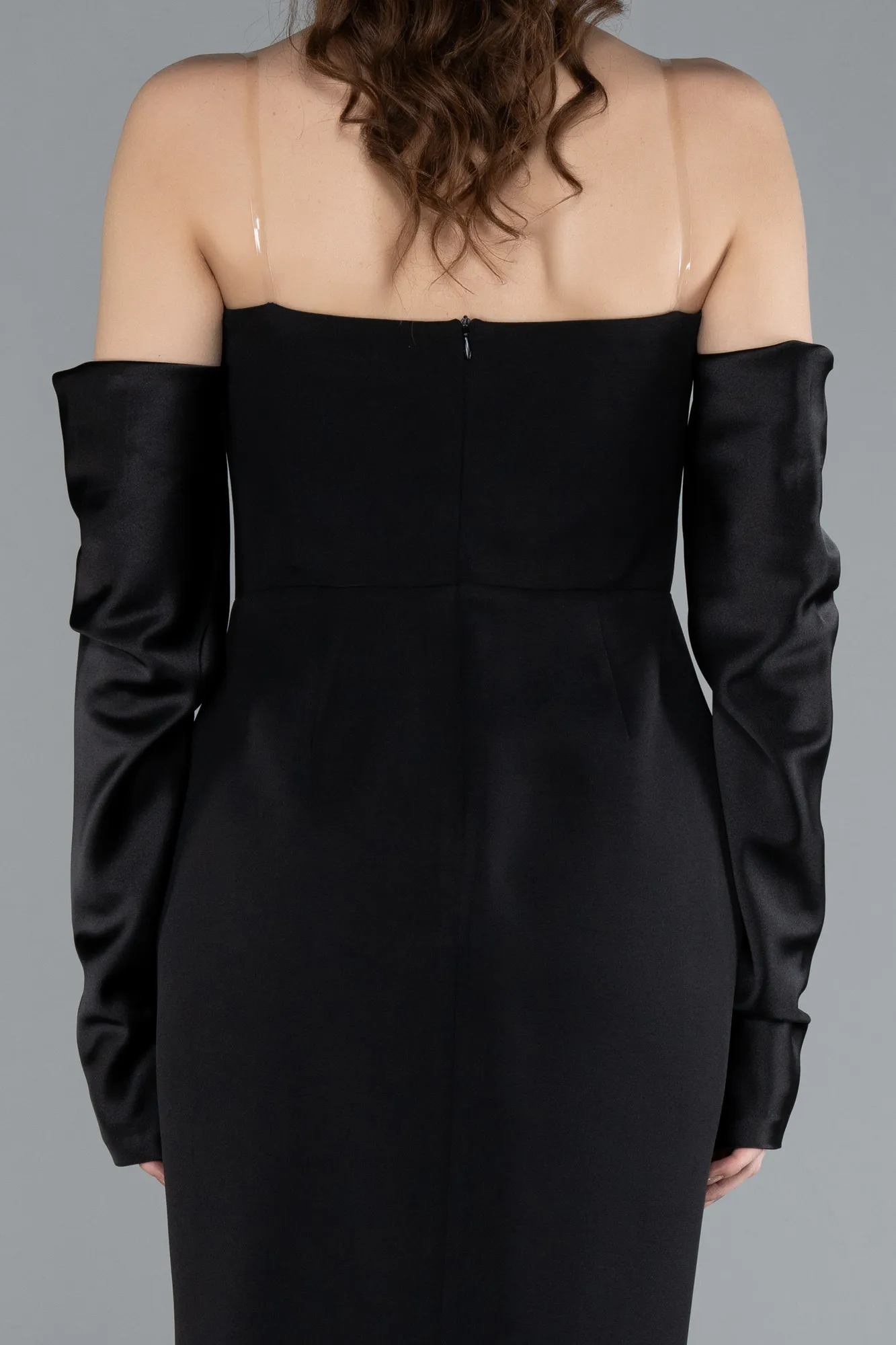 Black-Strapless Sleeve Accessory Midi Party Dress ABK2273