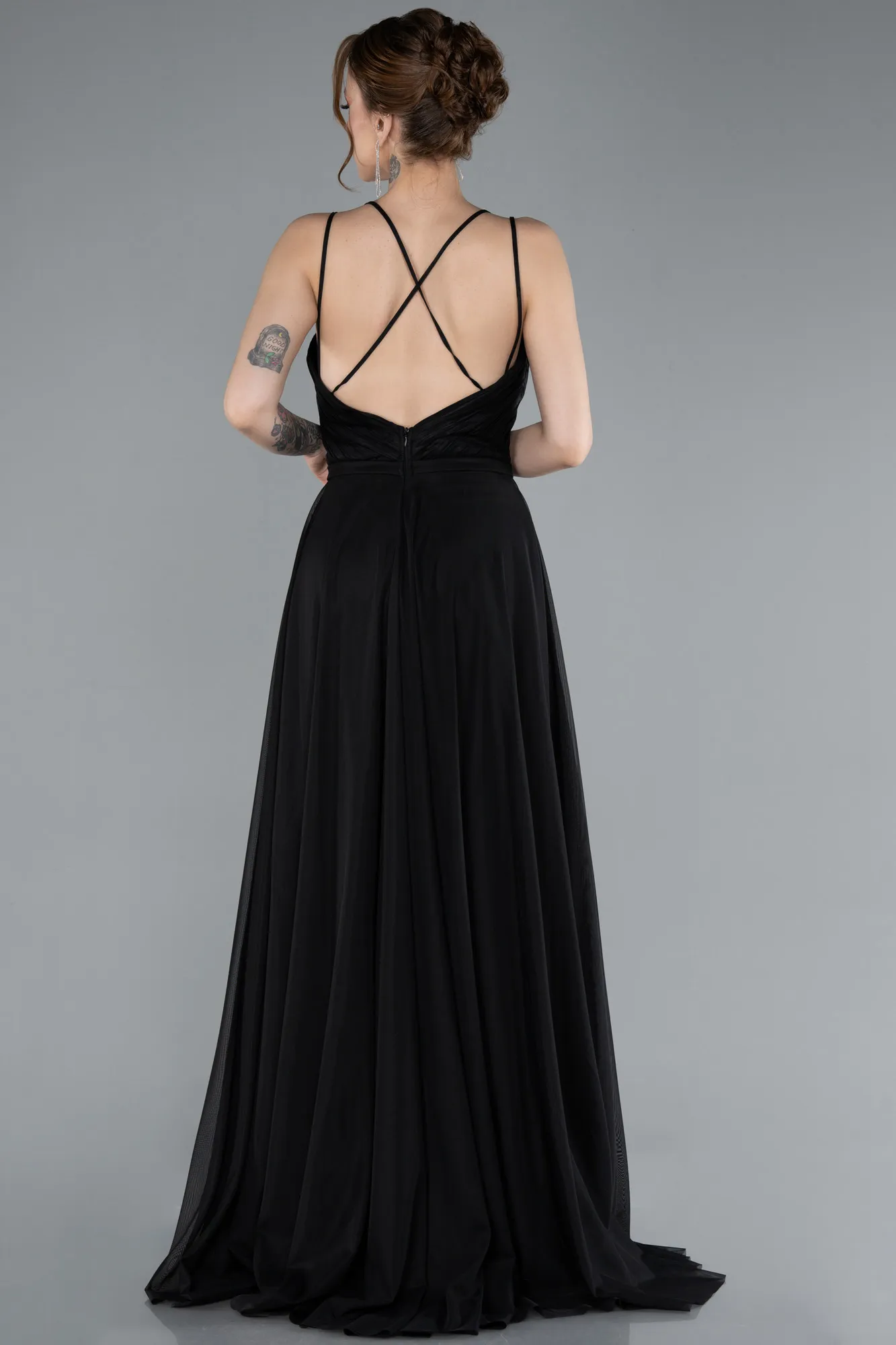 Black-Strapless Slit Long Evening Dress ABU4812