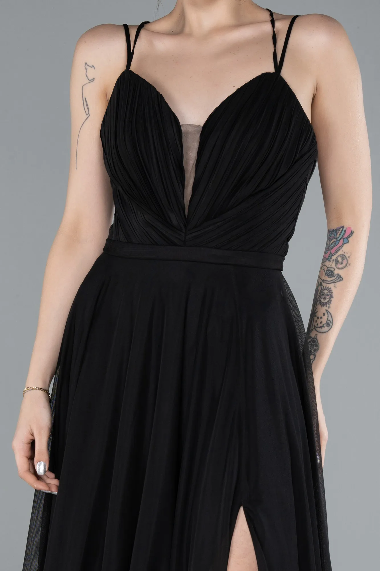 Black-Strapless Slit Long Evening Dress ABU4812