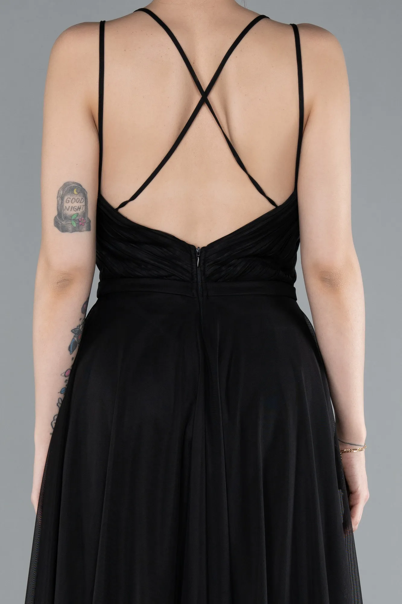 Black-Strapless Slit Long Evening Dress ABU4812