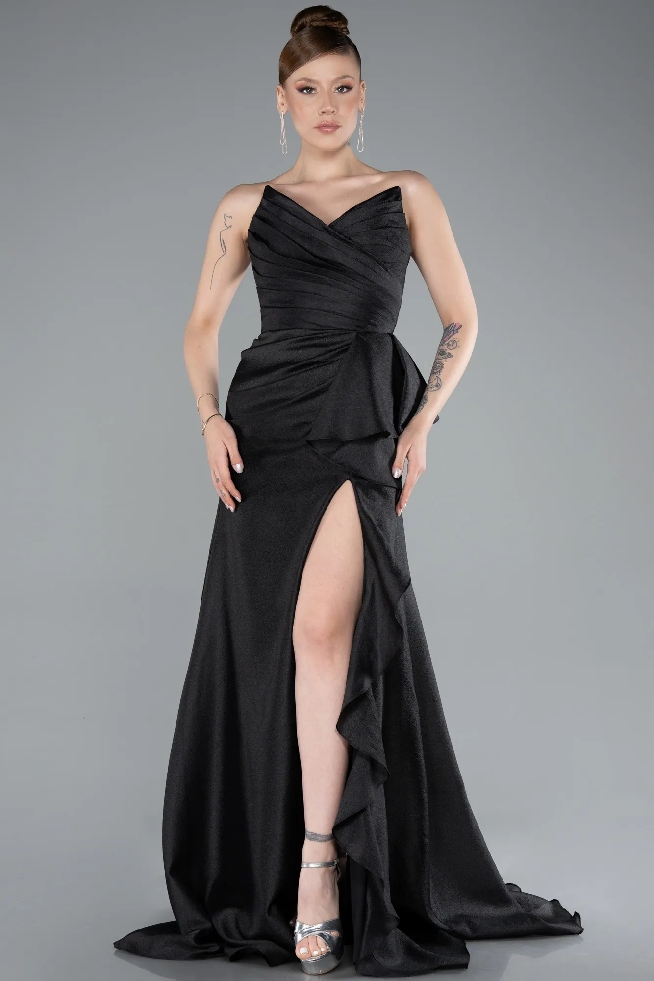 Black-Strapless Slit Long Evening Gown ABU4724