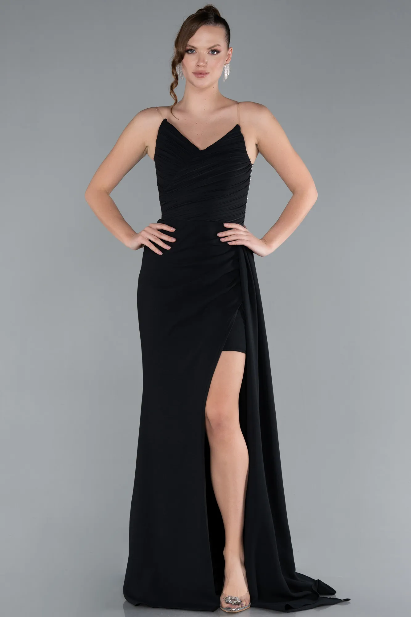 Black-Strapless Slit Long Prom Dress ABU4729