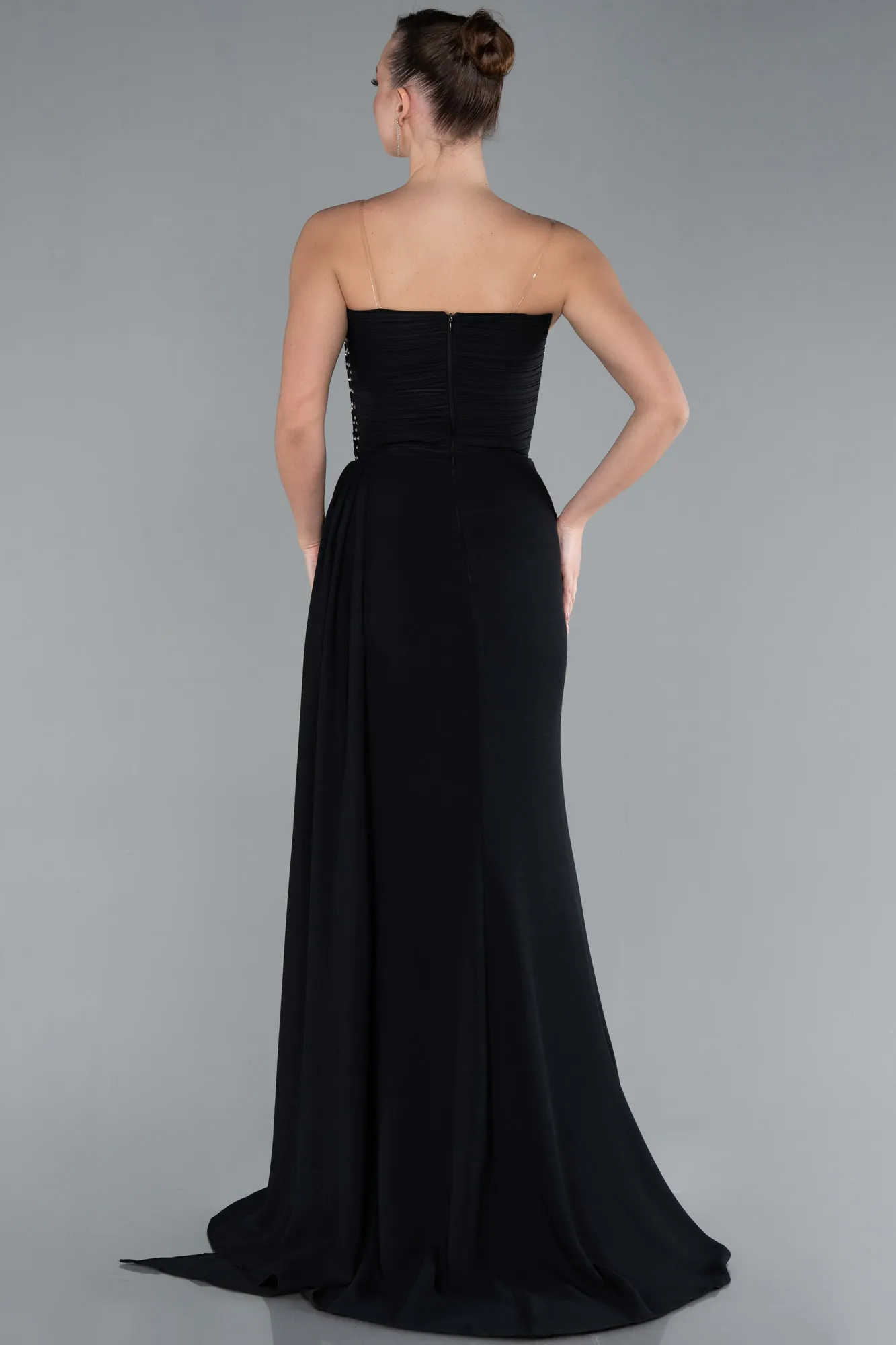Black-Strapless Slit Long Prom Dress ABU4729