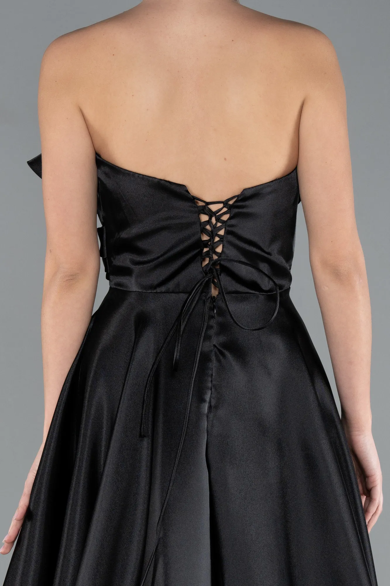 Black-Strapless Slit Long Satin Prom Dress ABU4680