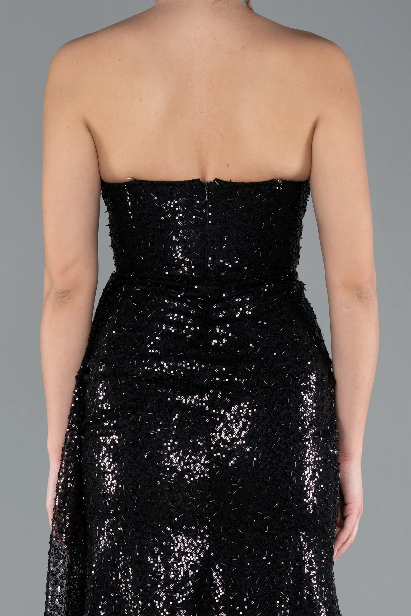 Black-Strapless Slit Long Sequined Evening Gown ABU4776