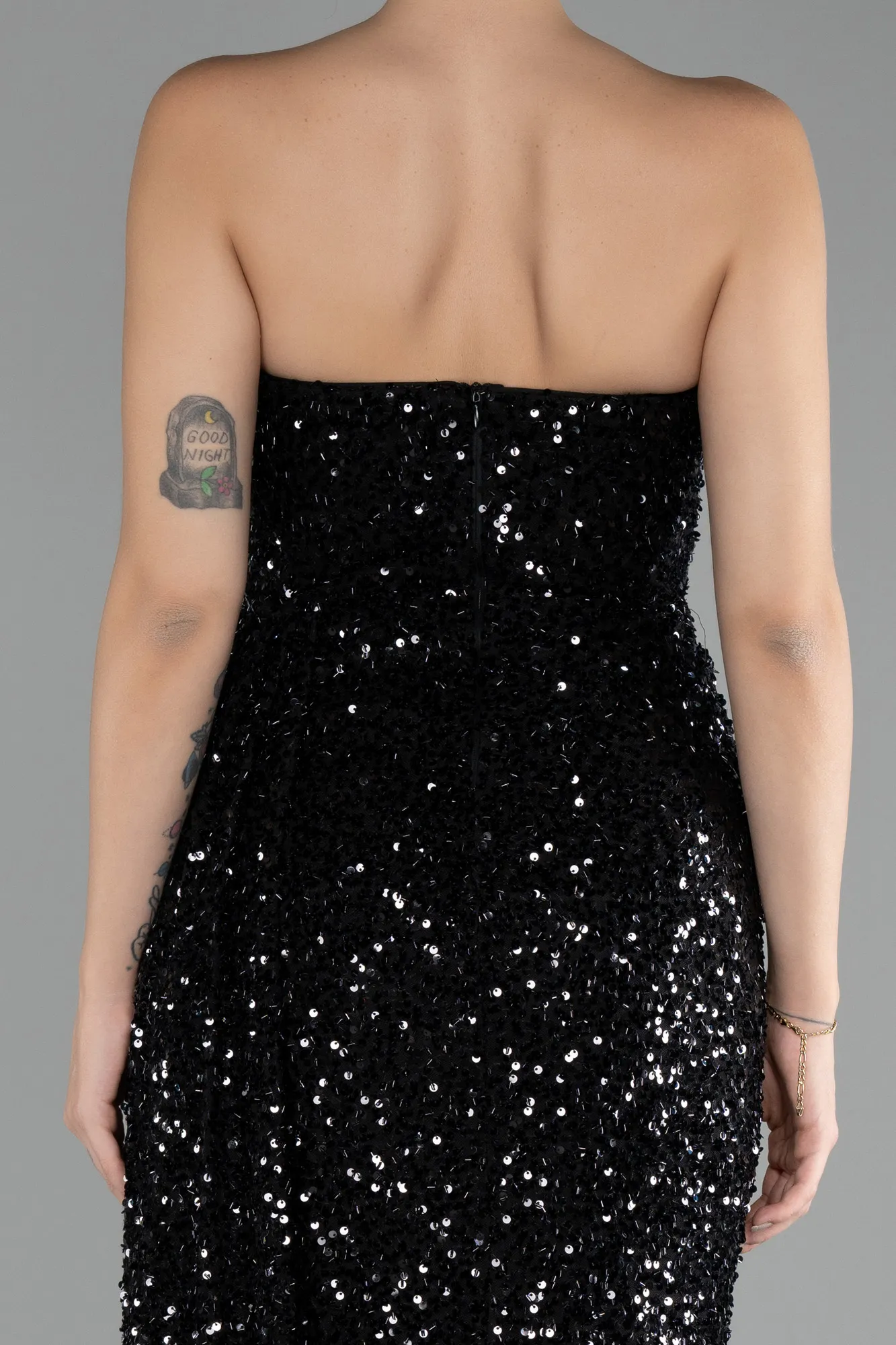 Black-Strapless Slit Long Sequined Prom Gown ABU4242