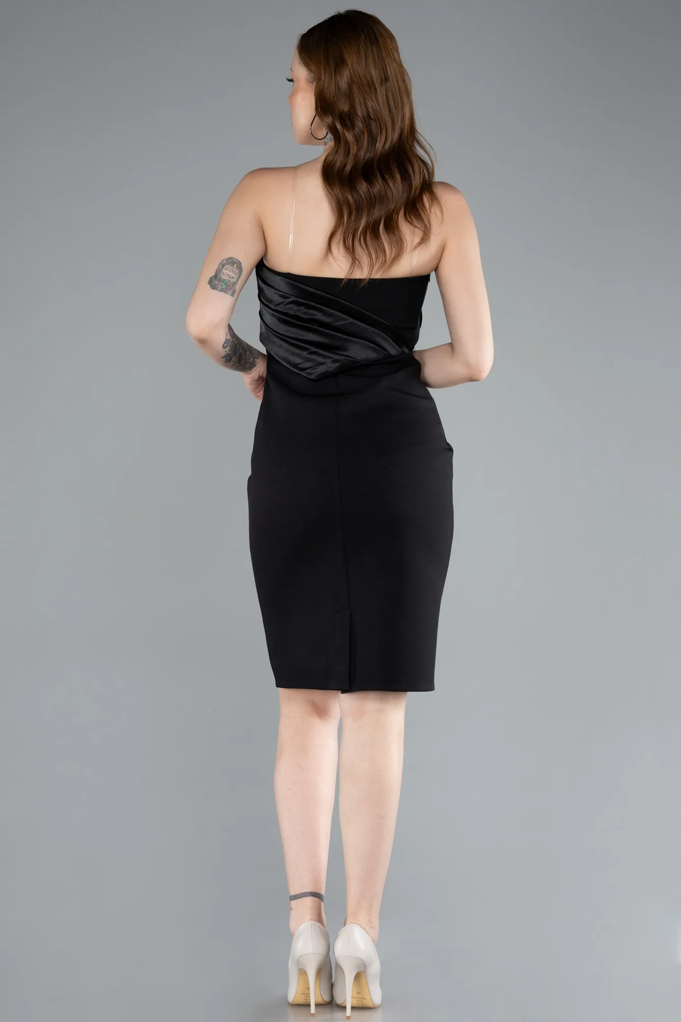 Black-Strapless Train Short Invitation Dress ABK2306