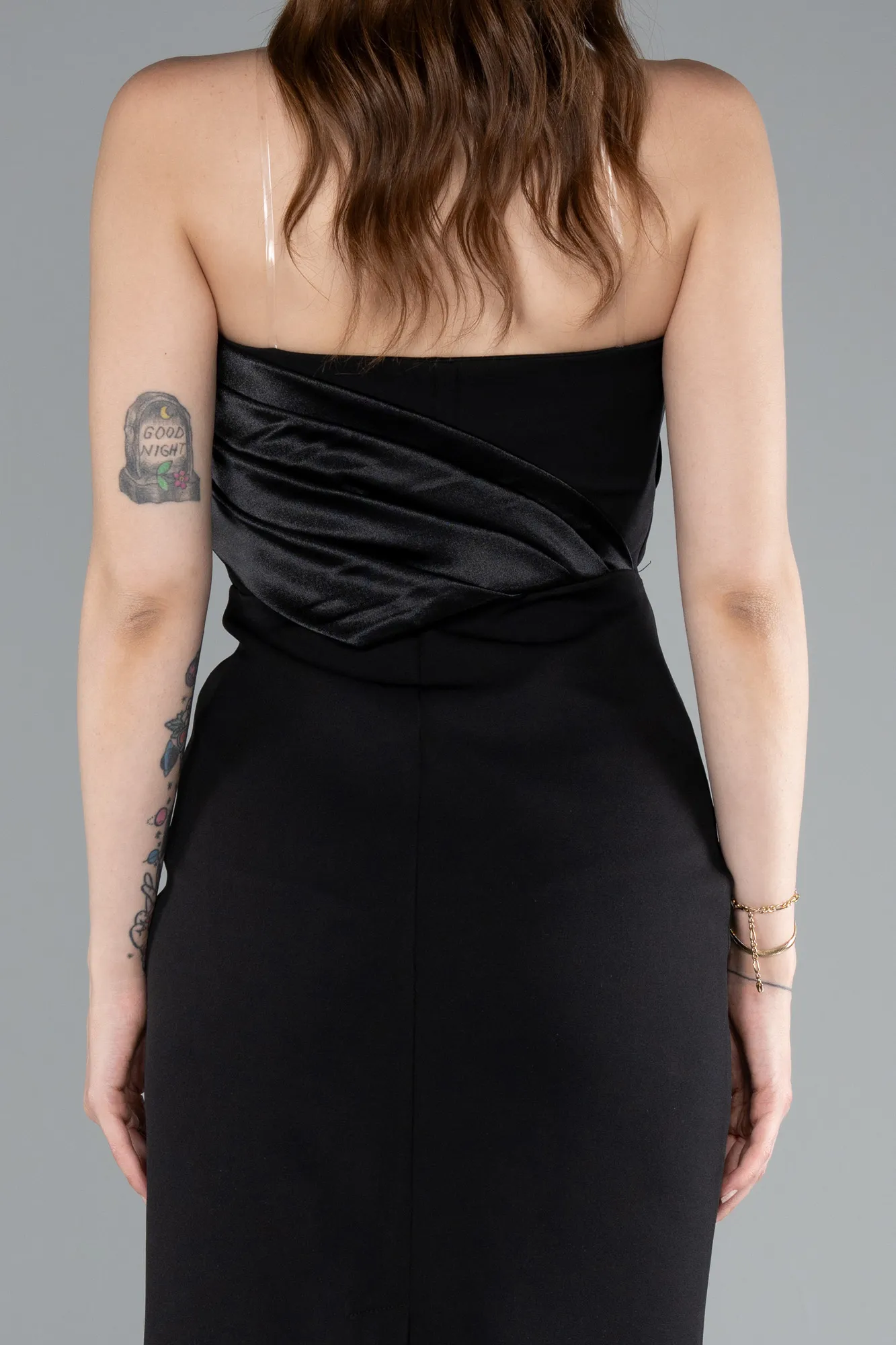 Black-Strapless Train Short Invitation Dress ABK2306