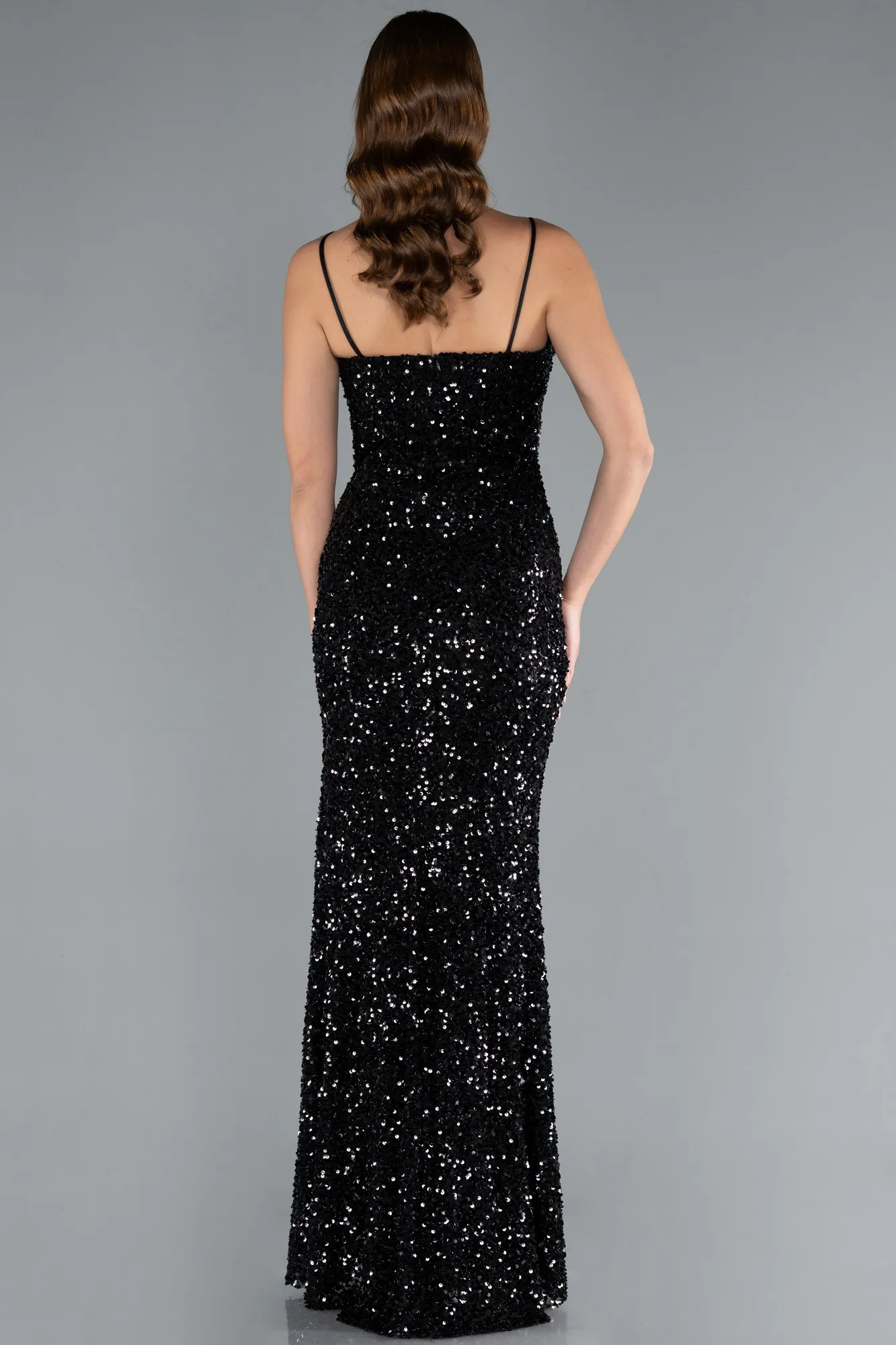 Black-Strapless Underwire Slit Long Sequin Evening Gown ABU4842
