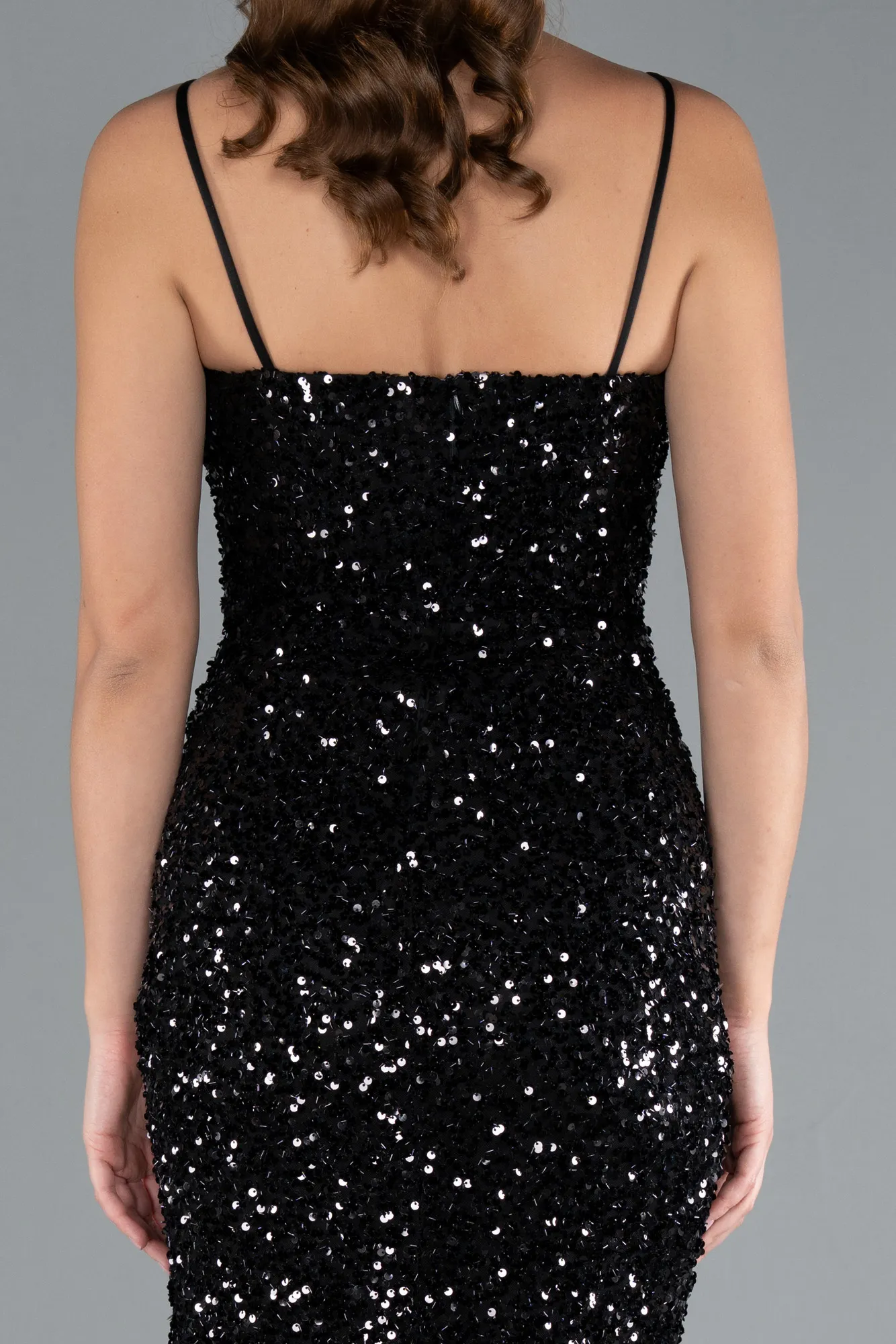 Black-Strapless Underwire Slit Long Sequin Evening Gown ABU4842