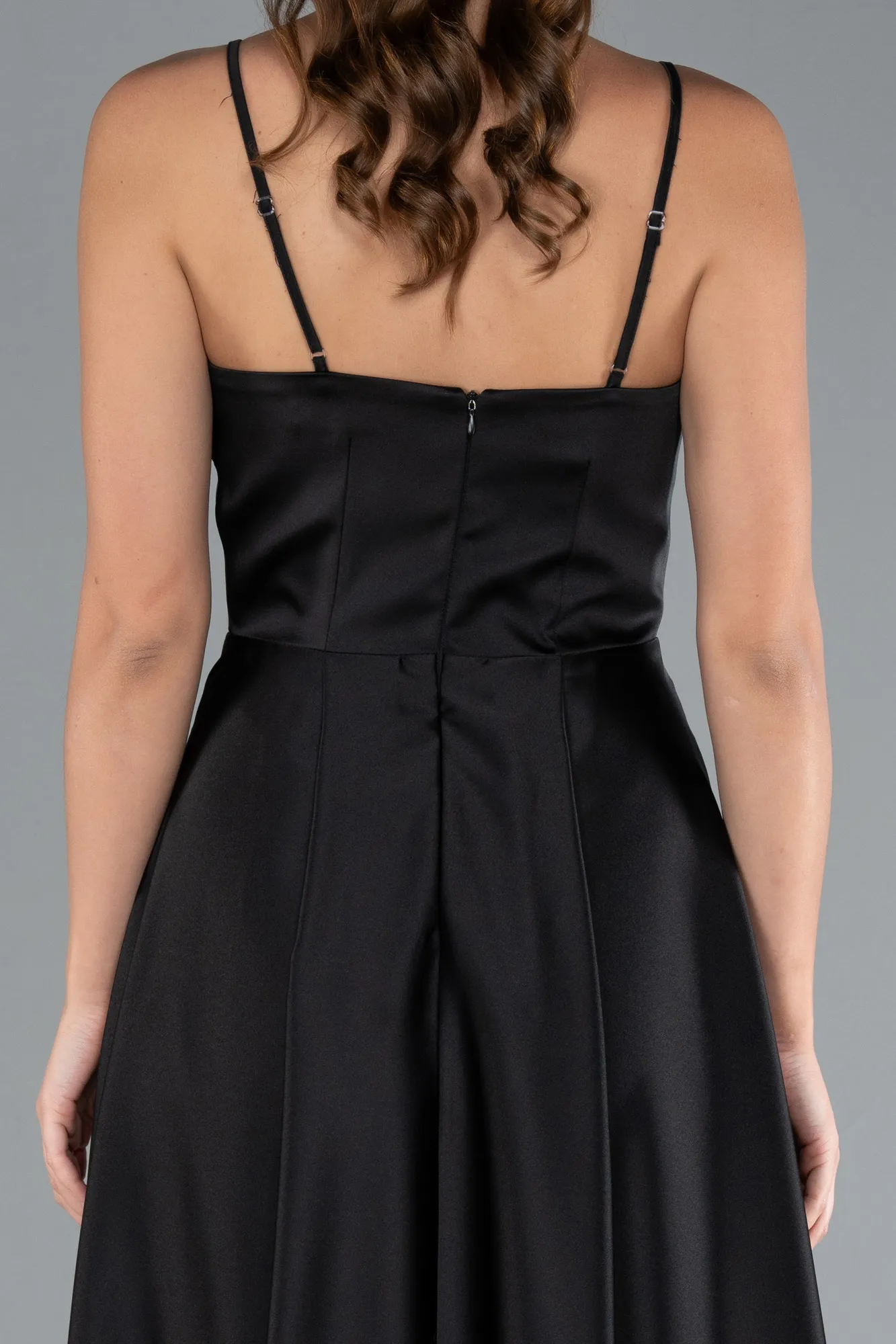 Black-Strappy Midi Satin Invitation Dress ABK2316