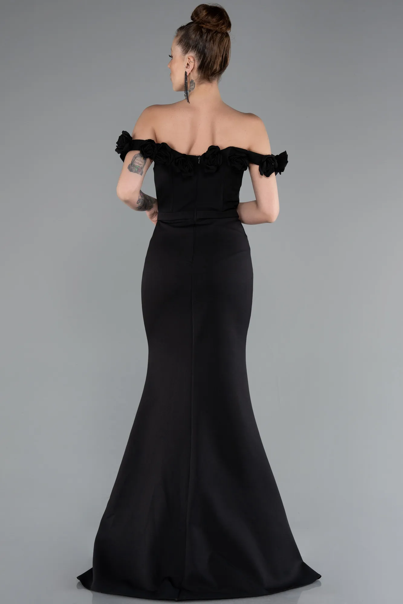 Black-Underwire Corset Floral Off The Shoulder Slit Long Evening Dress ABU5004