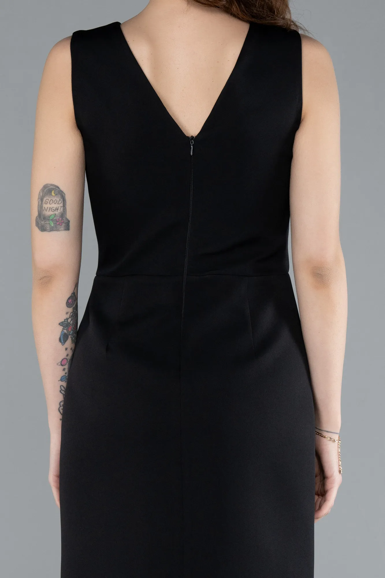 Black-V Neck Midi Cocktail Dress ABK2264