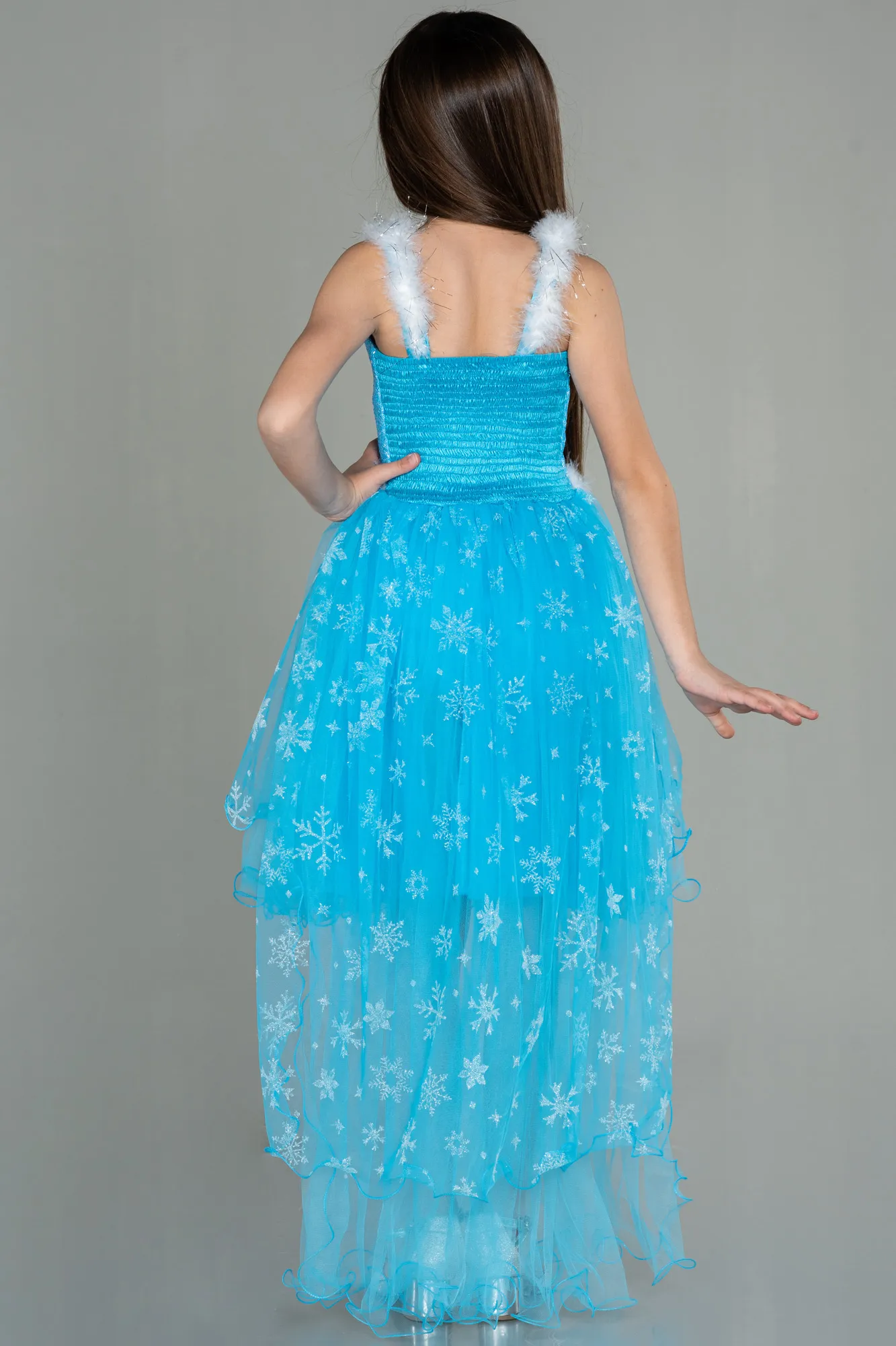 Blue-Front Short Back Long Girl Dress ABO097