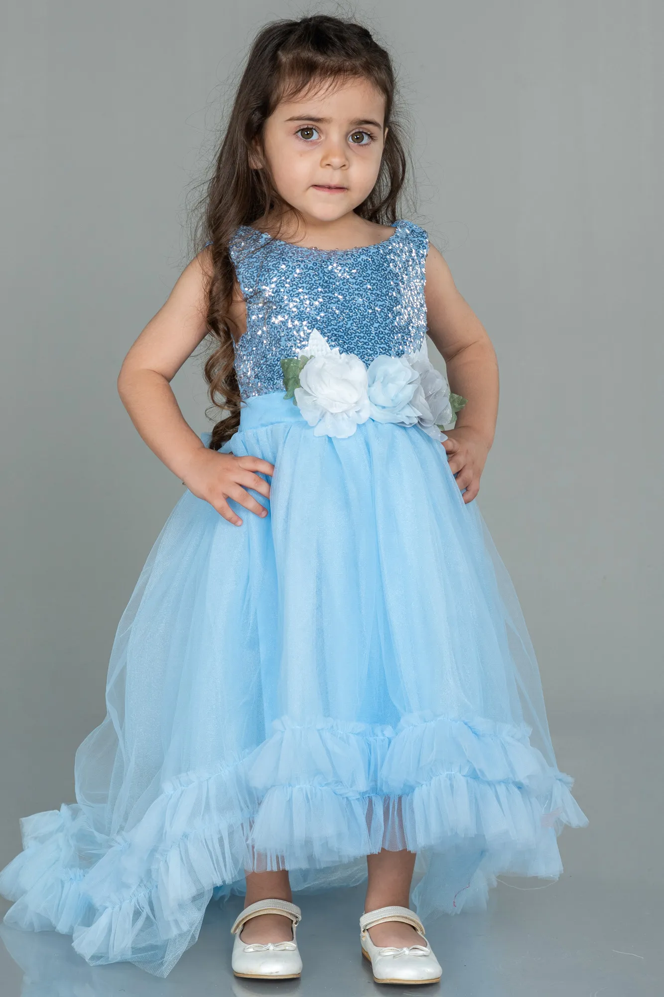 Blue-Front Short Back Long Girl Dress ABO102