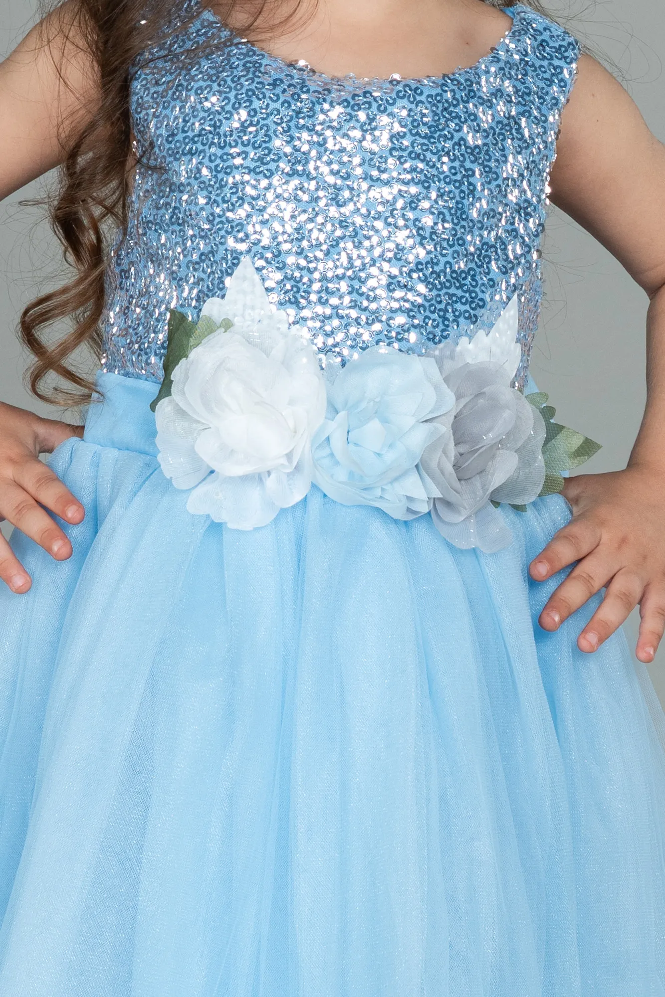 Blue-Front Short Back Long Girl Dress ABO102