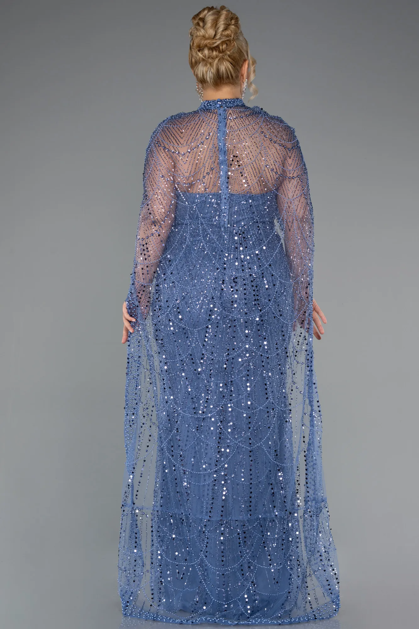 Blue-Long Beaded Plus Size Wedding Dress ABU5328