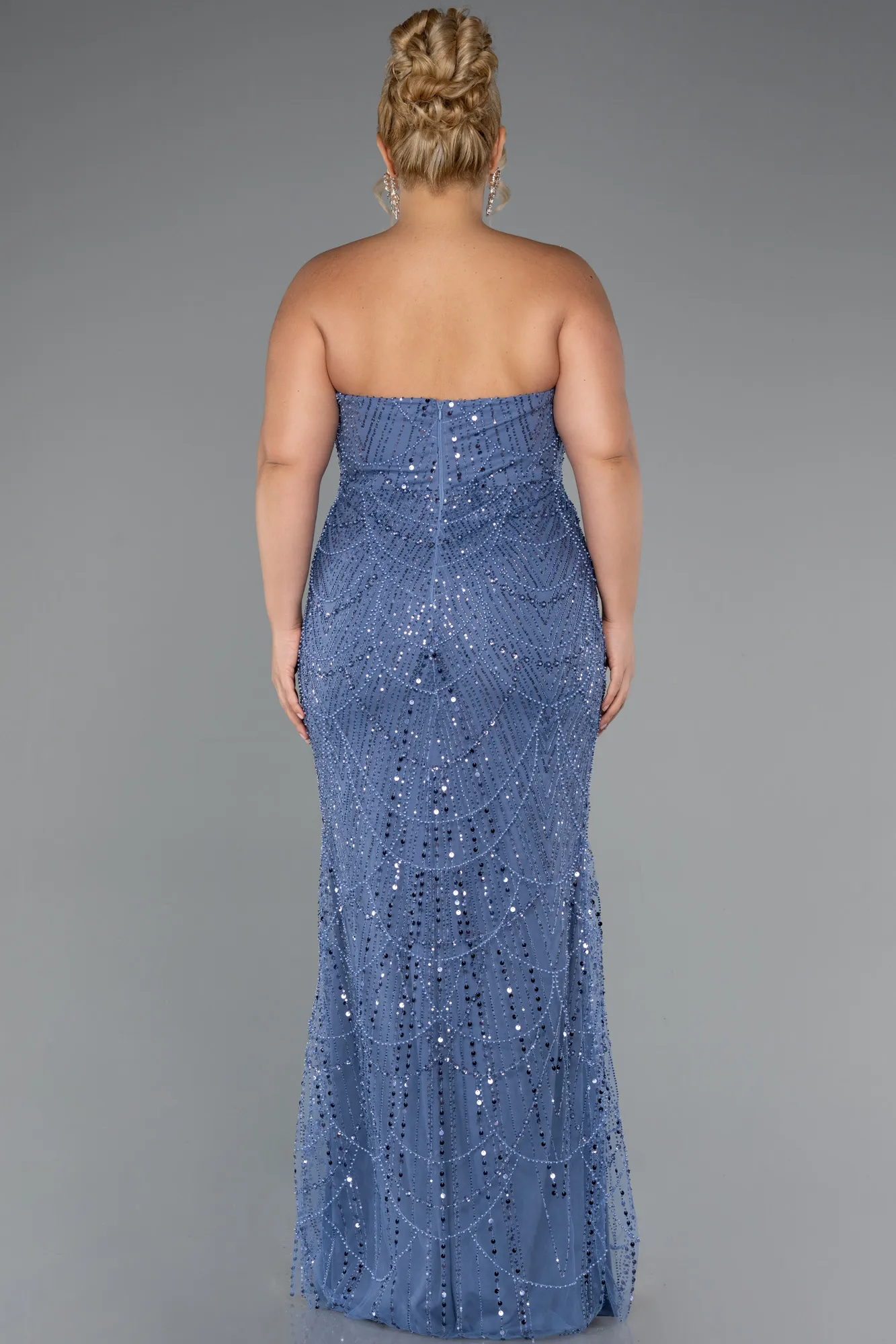 Blue-Long Beaded Plus Size Wedding Dress ABU5328