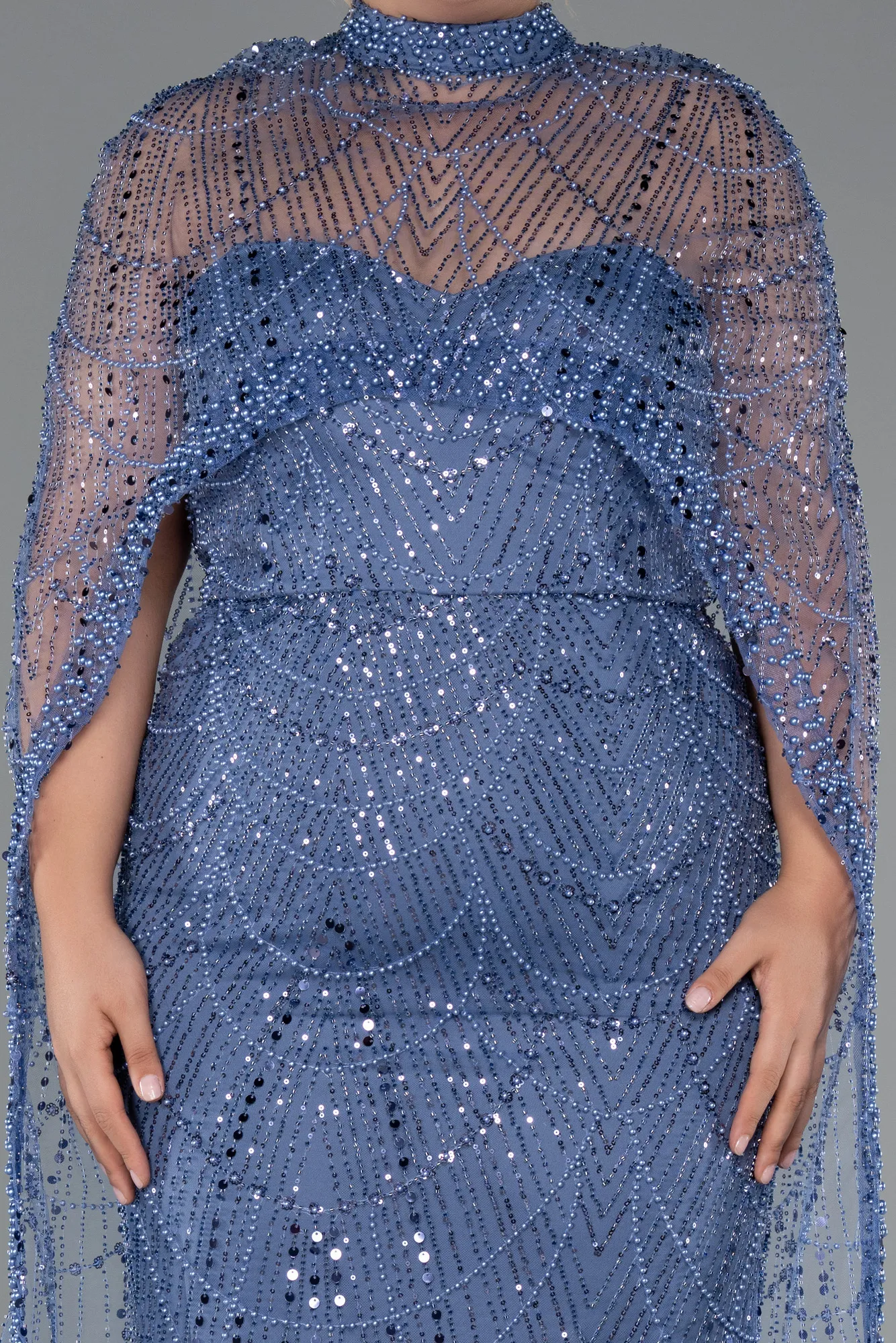 Blue-Long Beaded Plus Size Wedding Dress ABU5328