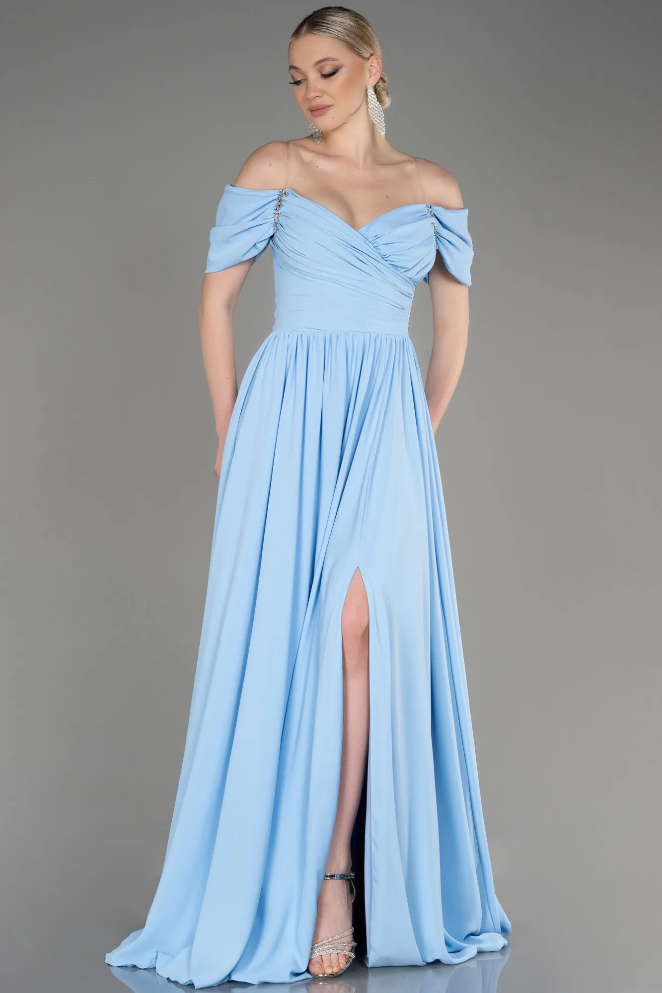Blue-Long Chiffon Evening Dress ABU3827