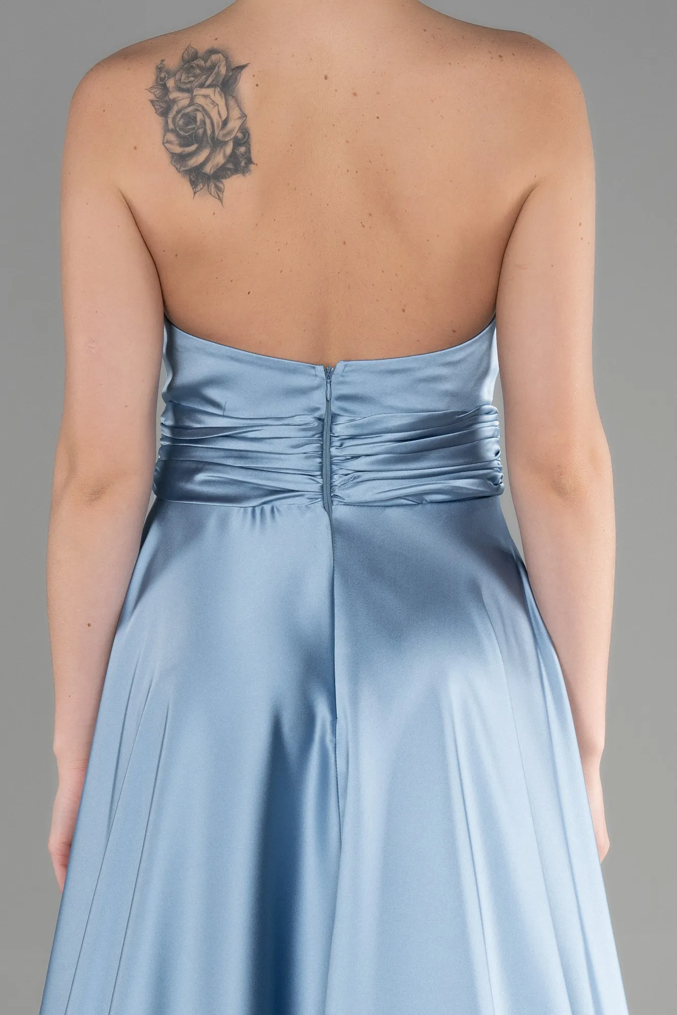Blue-Long Satin Evening Dress ABU3502