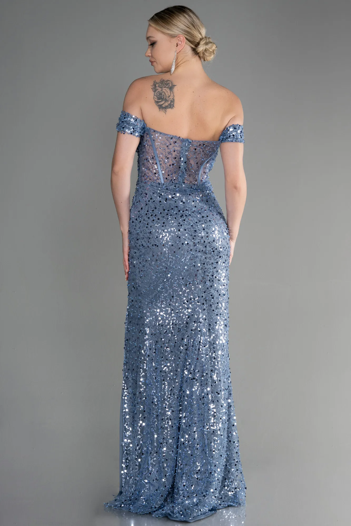 Blue-Long Scaly Evening Dress ABU3498