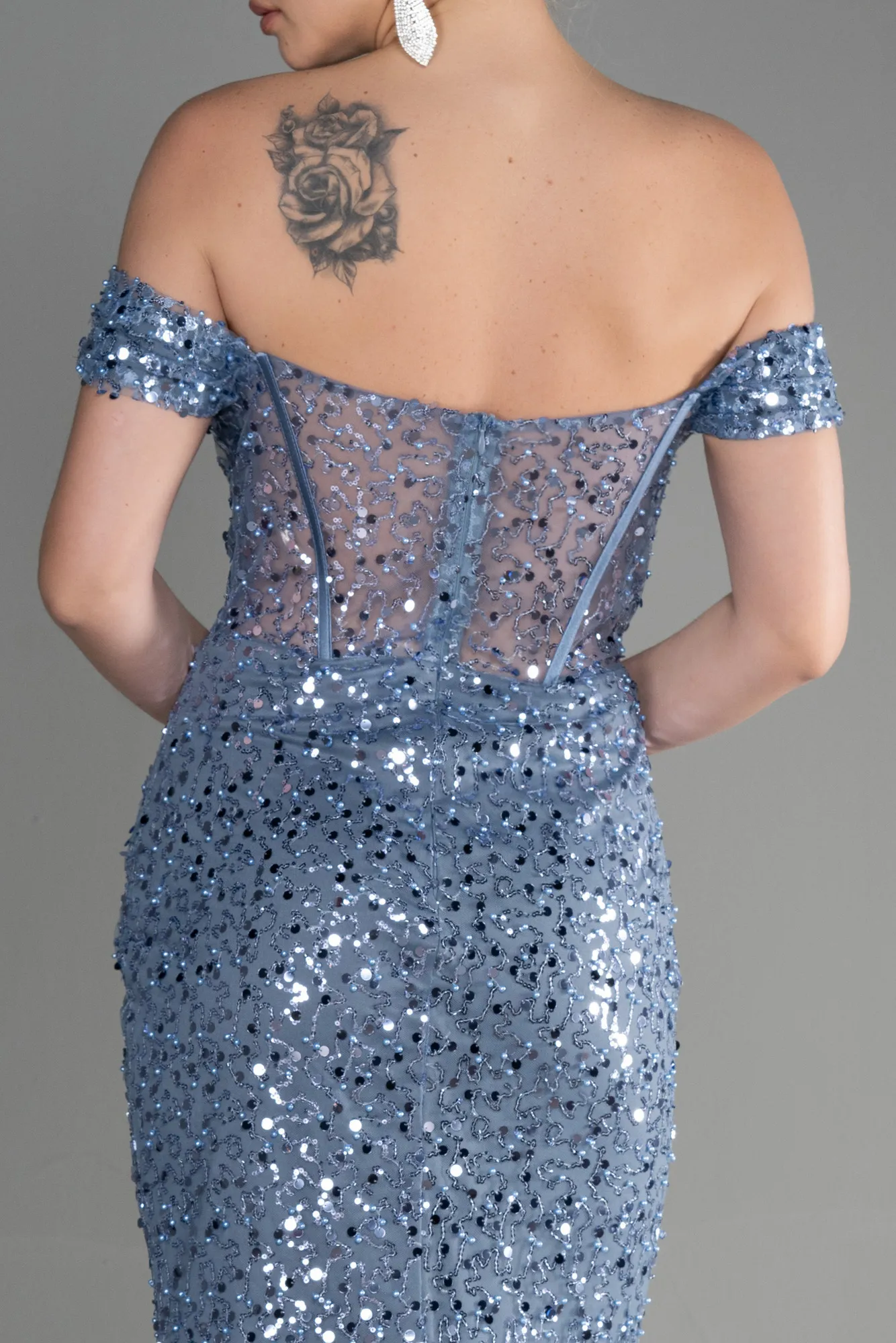 Blue-Long Scaly Evening Dress ABU3498