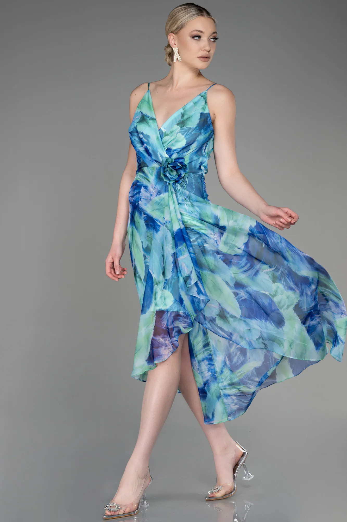 Blue-Midi Chiffon Cocktail Dress ABK2010
