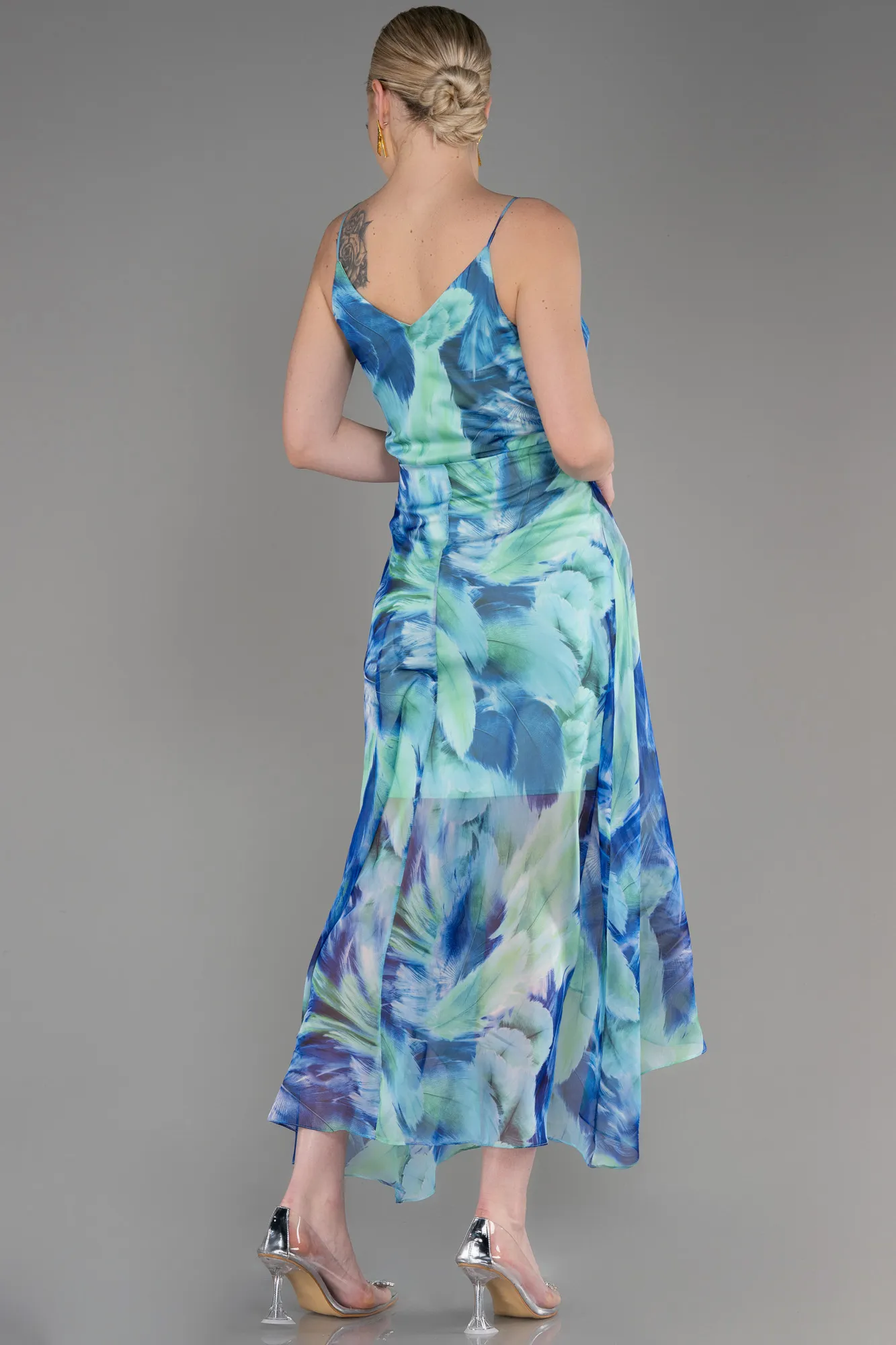 Blue-Midi Chiffon Cocktail Dress ABK2010