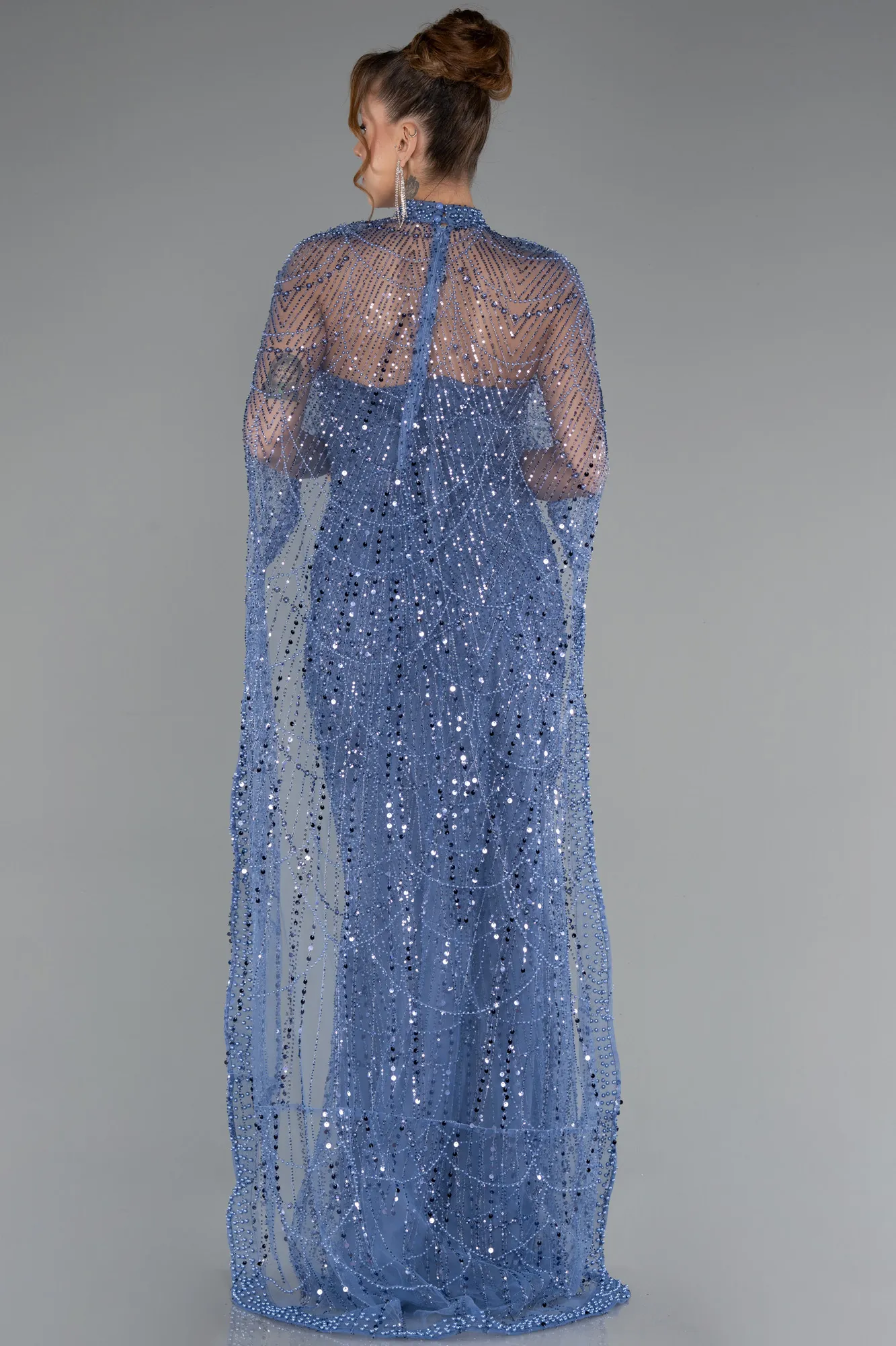 Blue-Strapless Shawl Stoned Long Evening Gown ABU4517