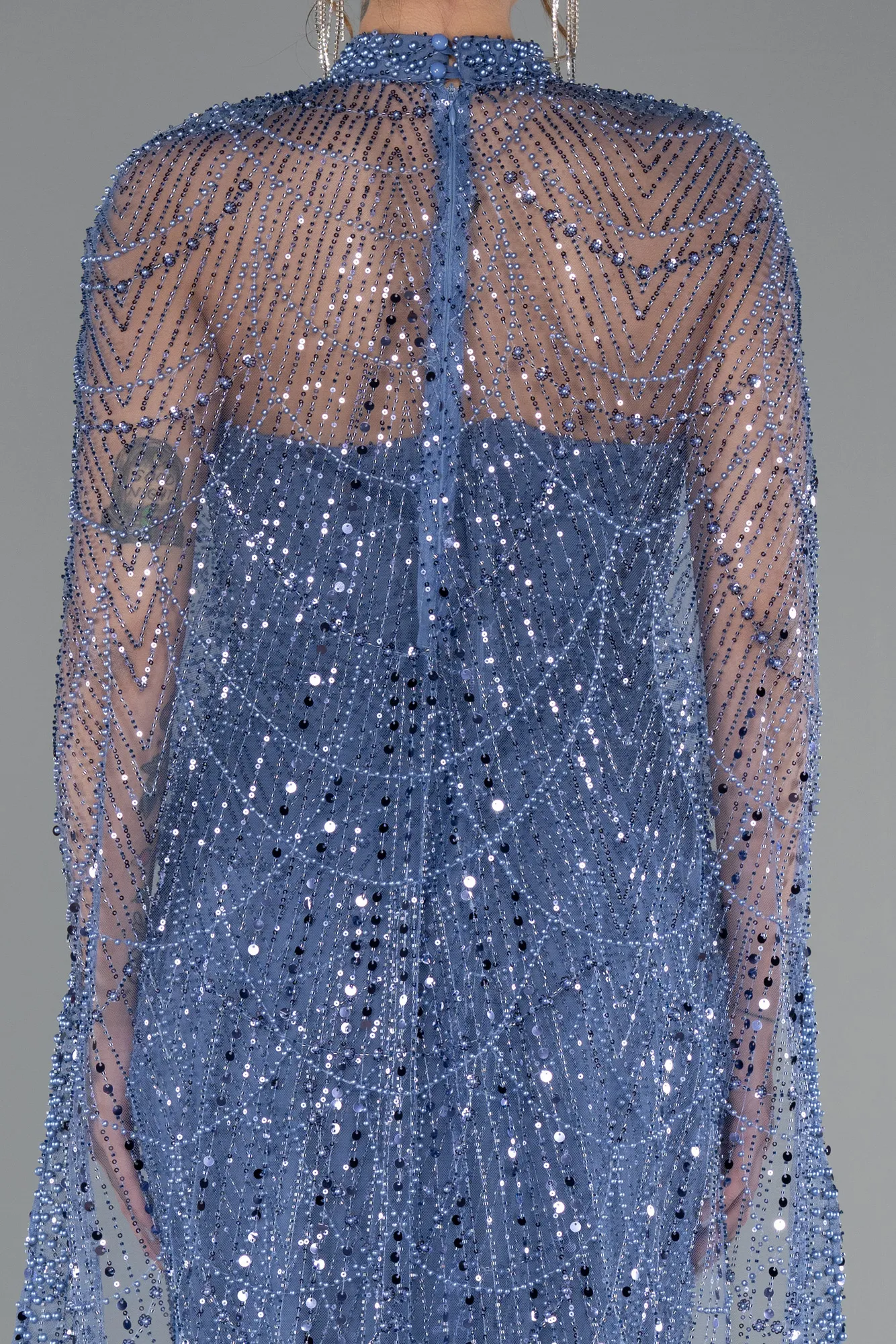 Blue-Strapless Shawl Stoned Long Evening Gown ABU4517