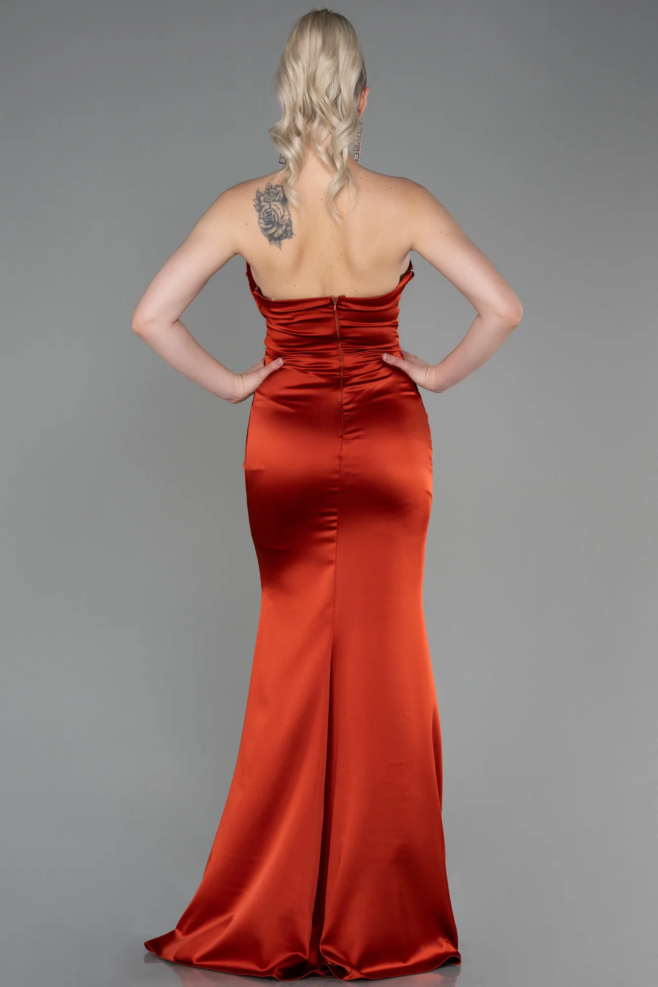 Brick Color-Long Satin Mermaid Evening Dress ABU3232