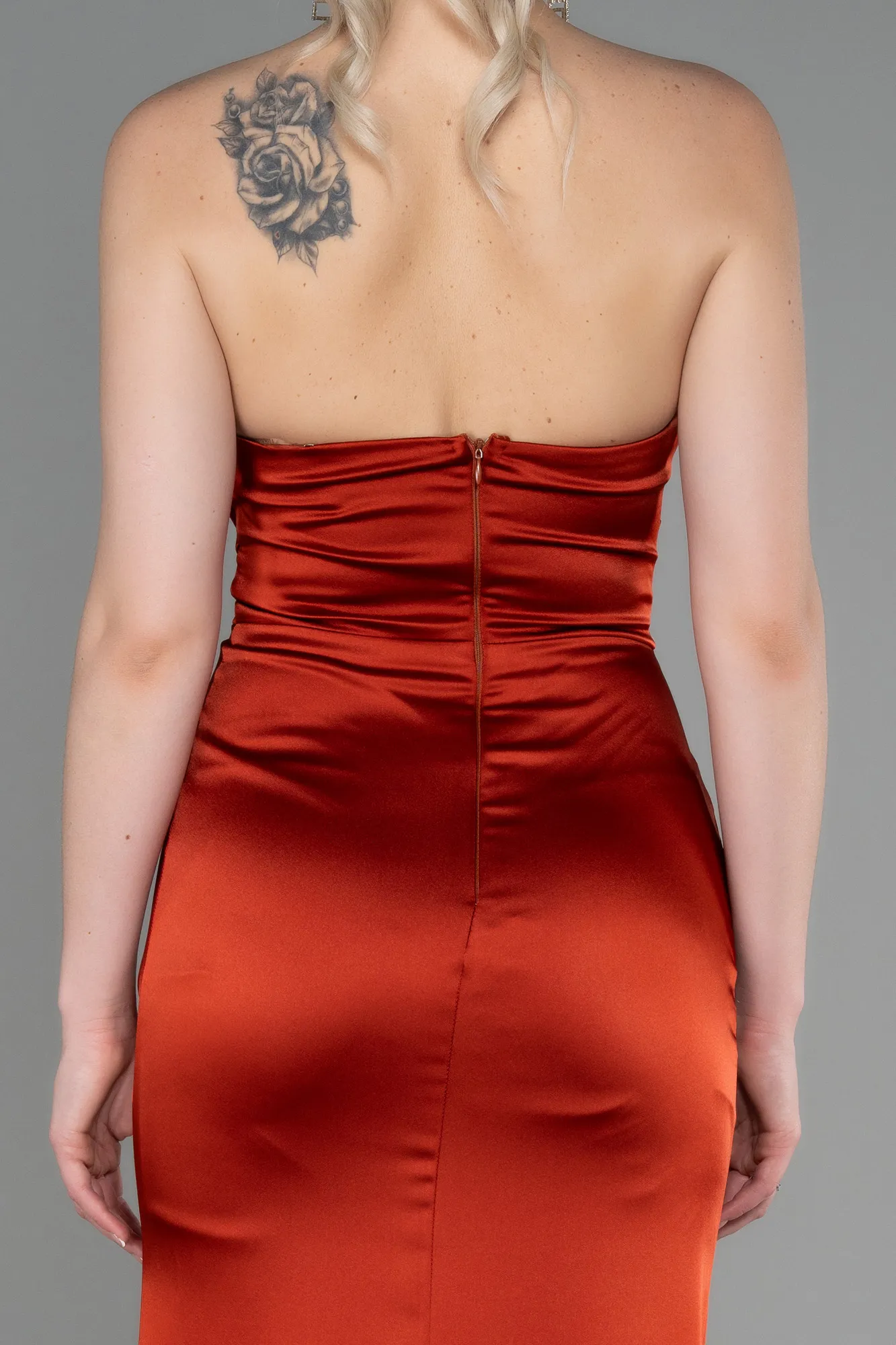 Brick Color-Long Satin Mermaid Evening Dress ABU3232