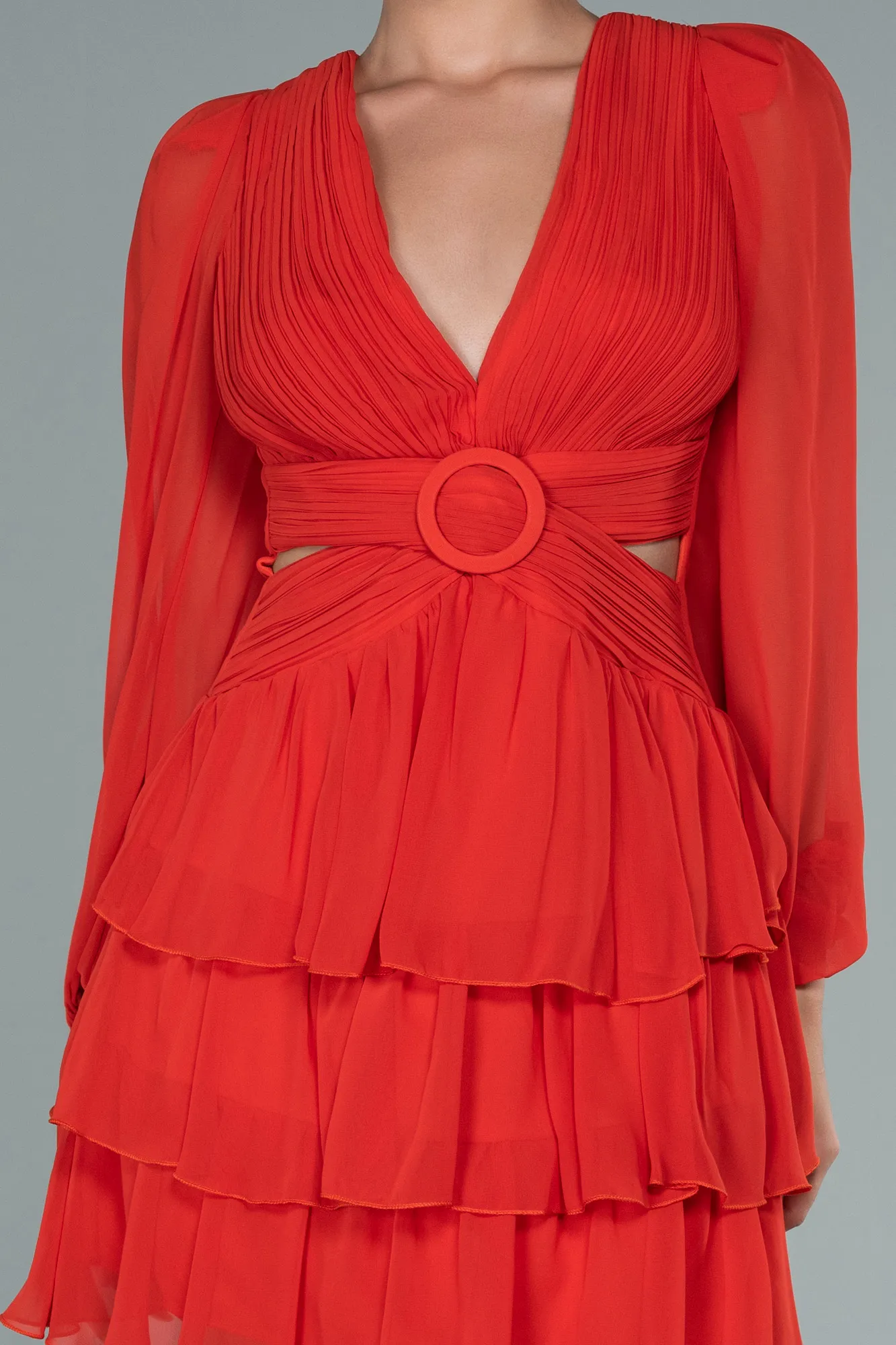 Brick Color-Mini Chiffon Invitation Dress ABK1899