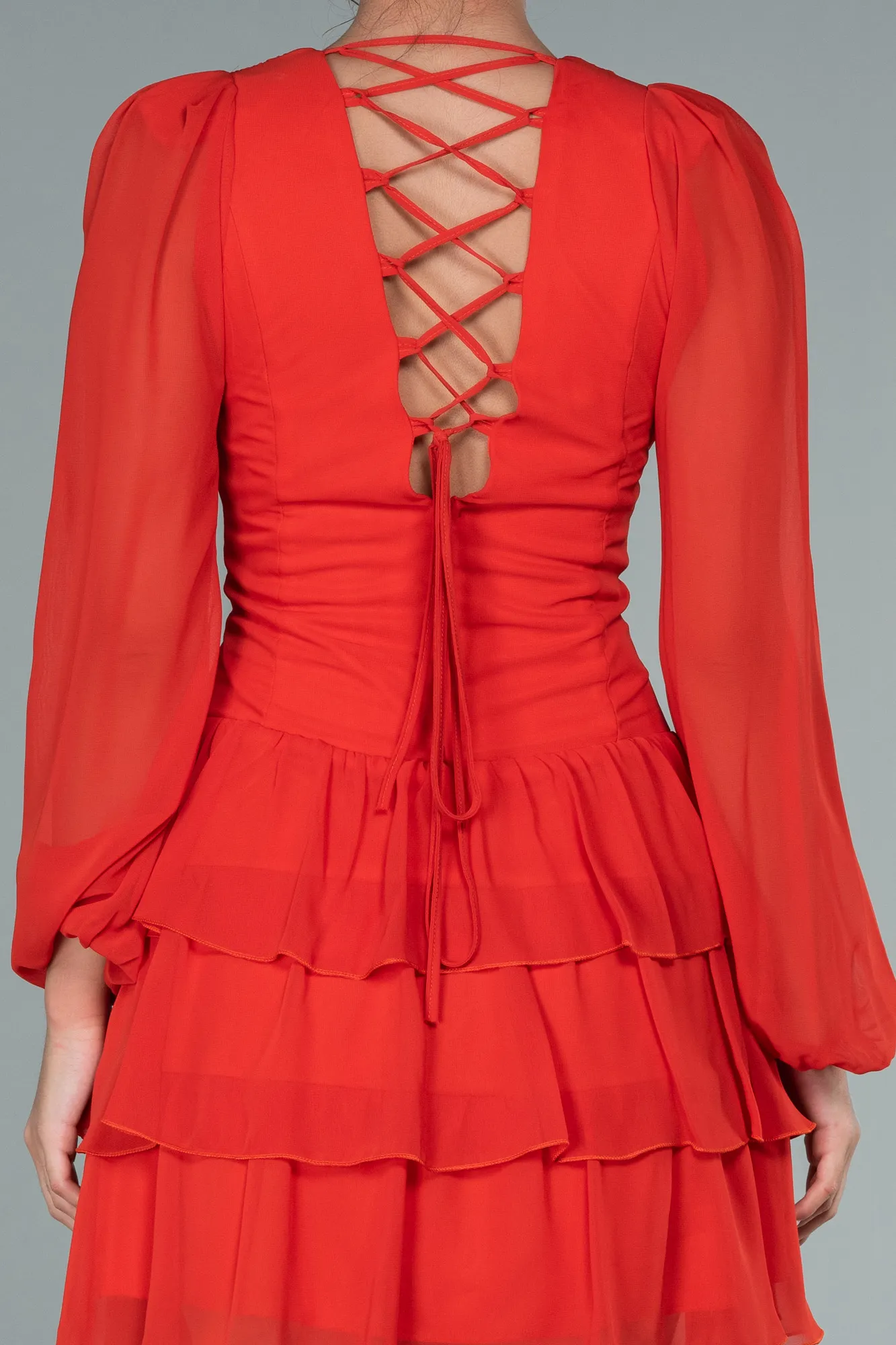 Brick Color-Mini Chiffon Invitation Dress ABK1899