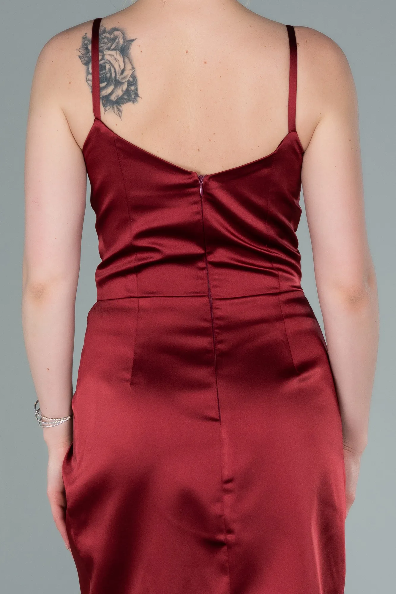 Brick Color-Short Satin Invitation Dress ABK1081