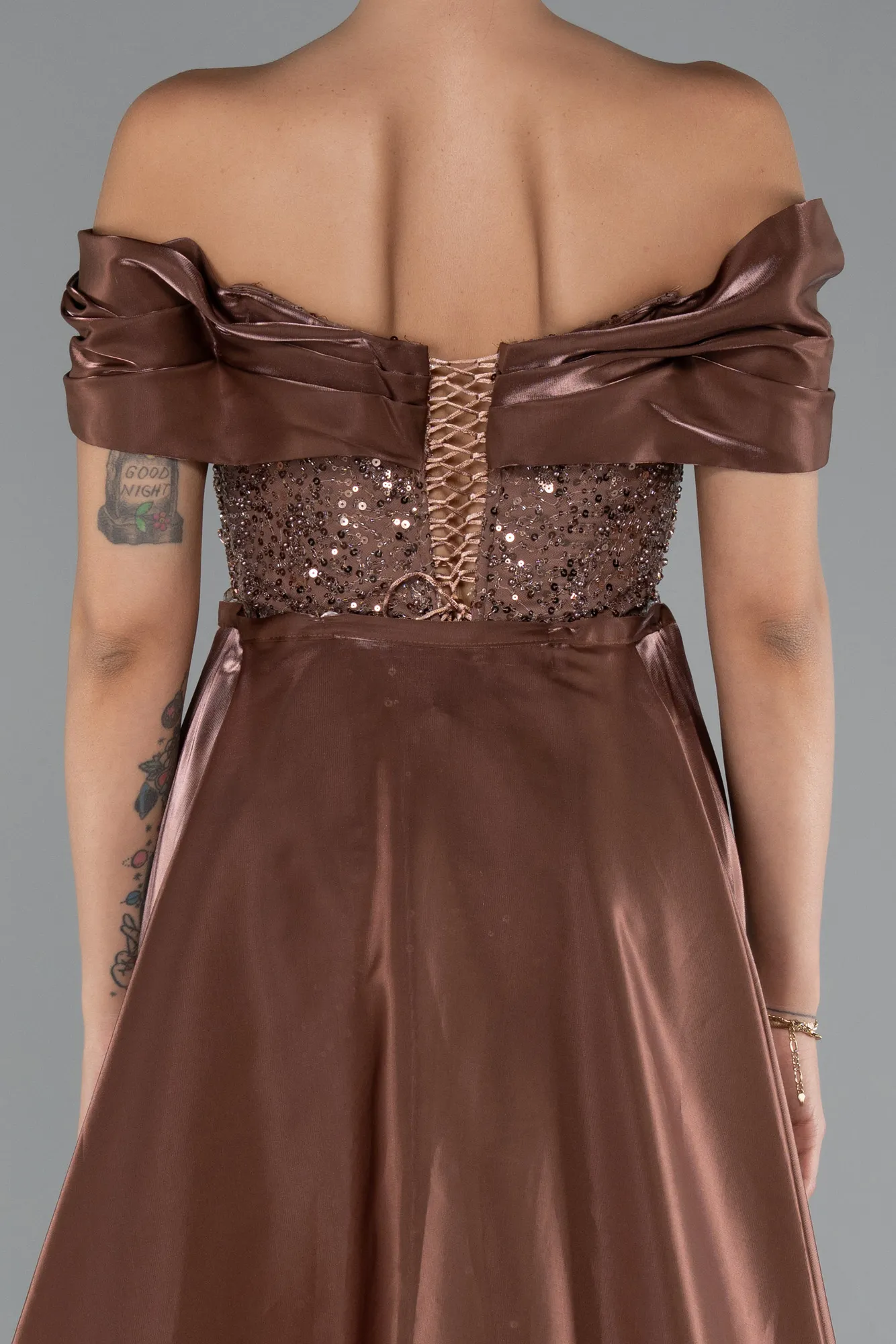 Brown-Long Beaded Evening Dress ABU5099