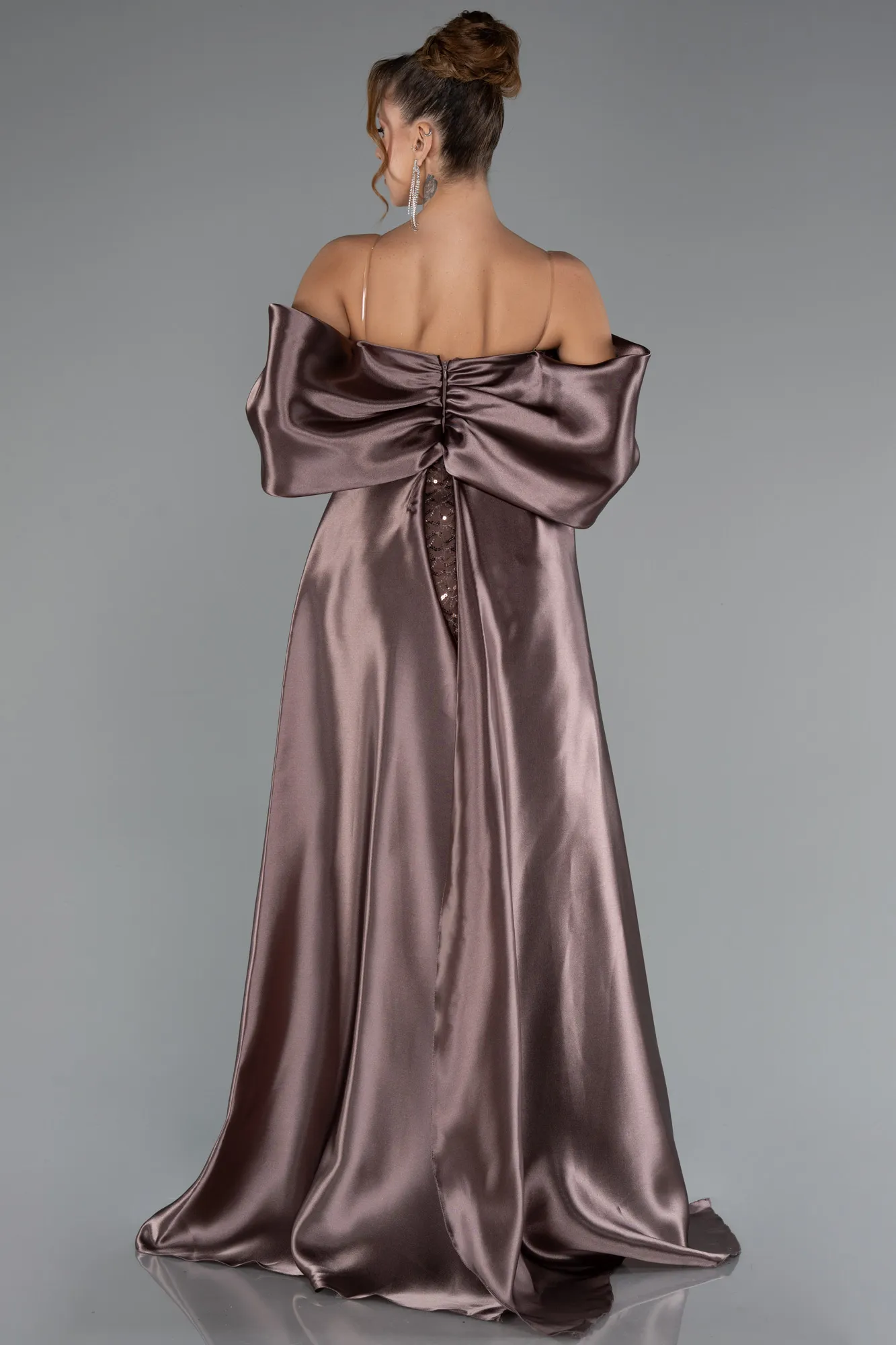 Brown-Long Beaded Evening Dress ABU5234