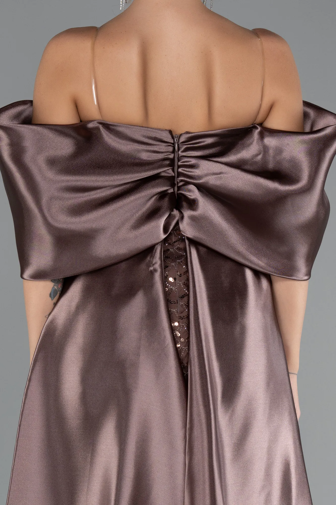 Brown-Long Beaded Evening Dress ABU5234