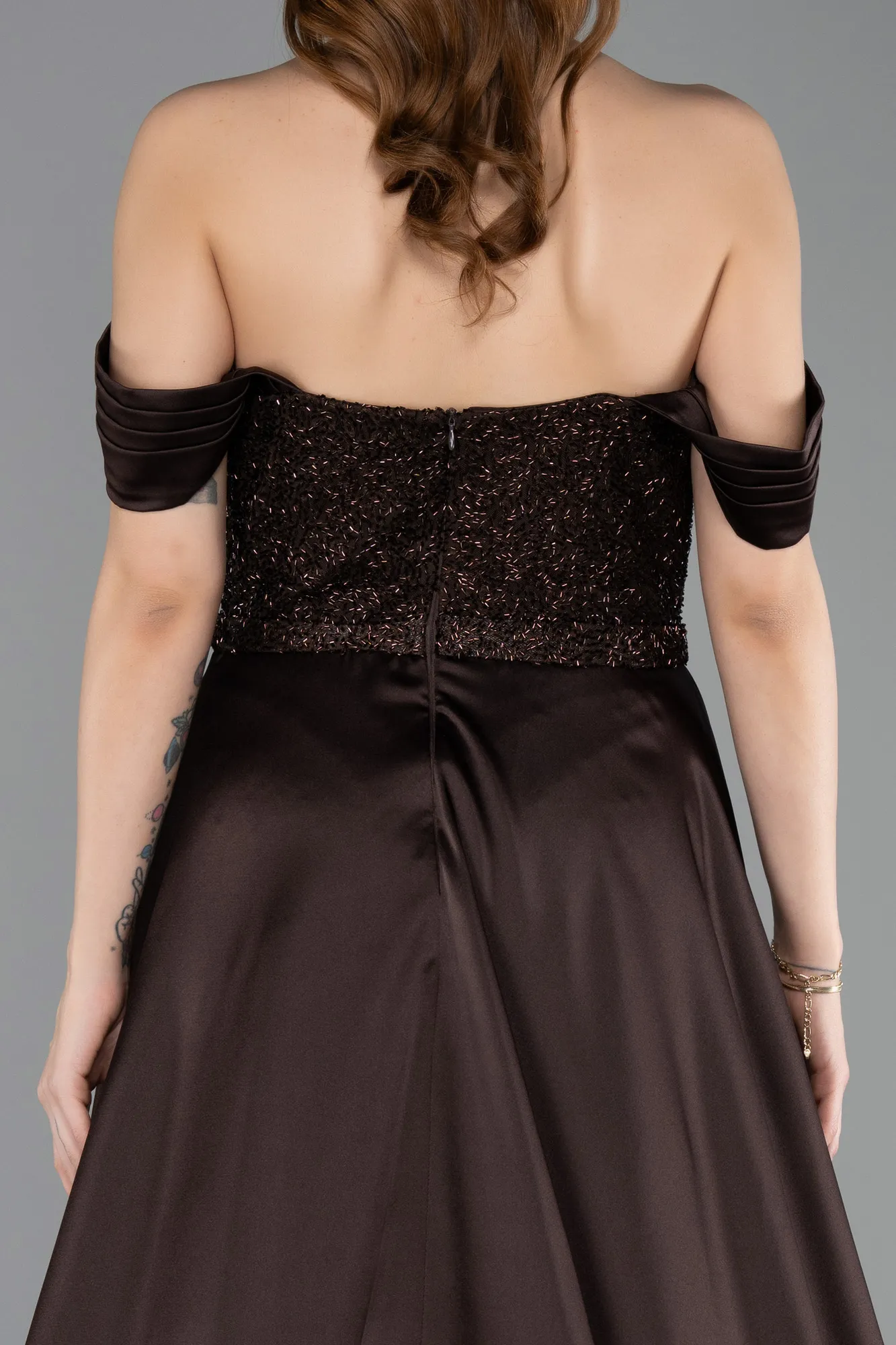 Brown-Long Beaded Evening Dress ABU5542