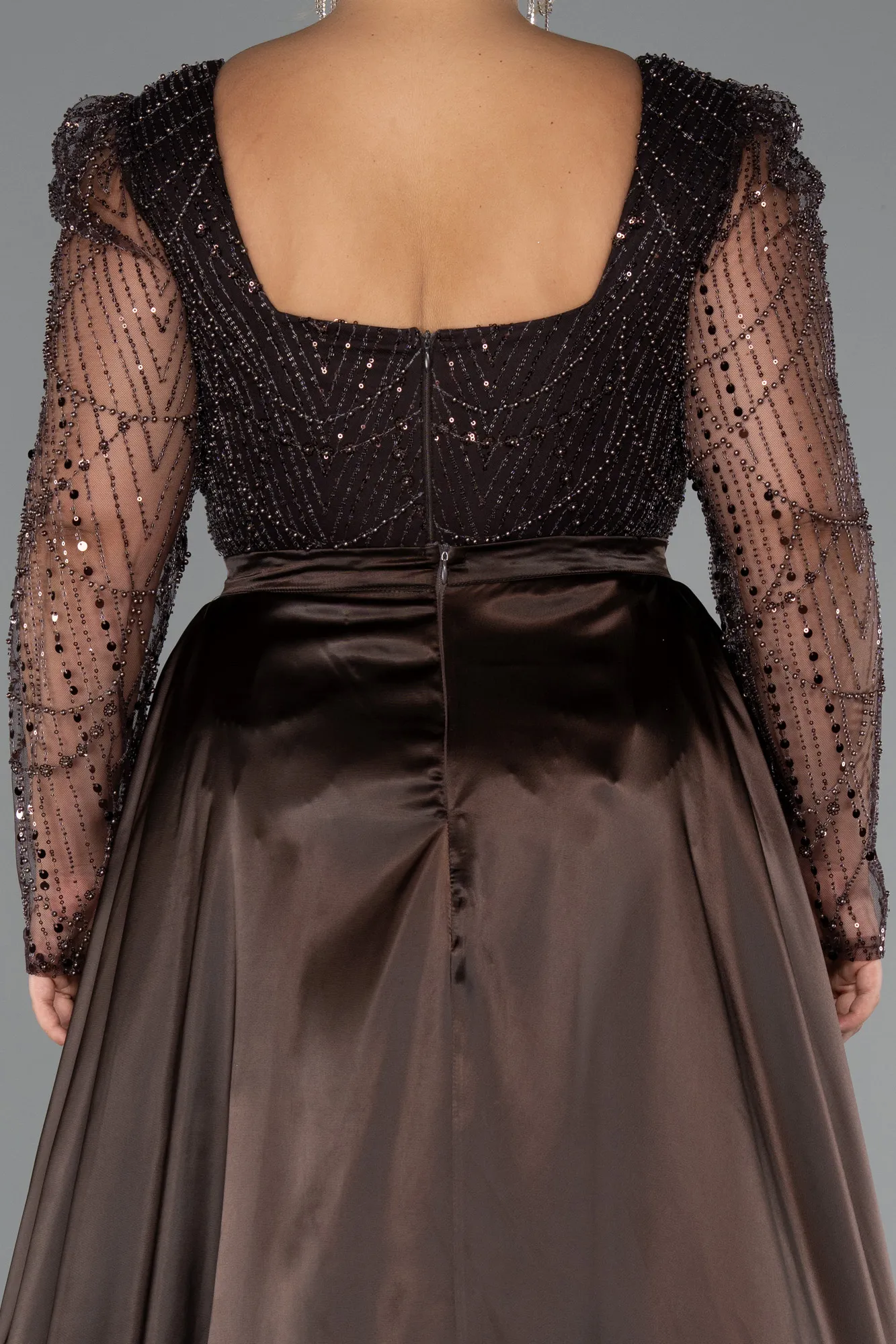 Brown-Long Beaded Plus Size Engagement Dress ABU4761