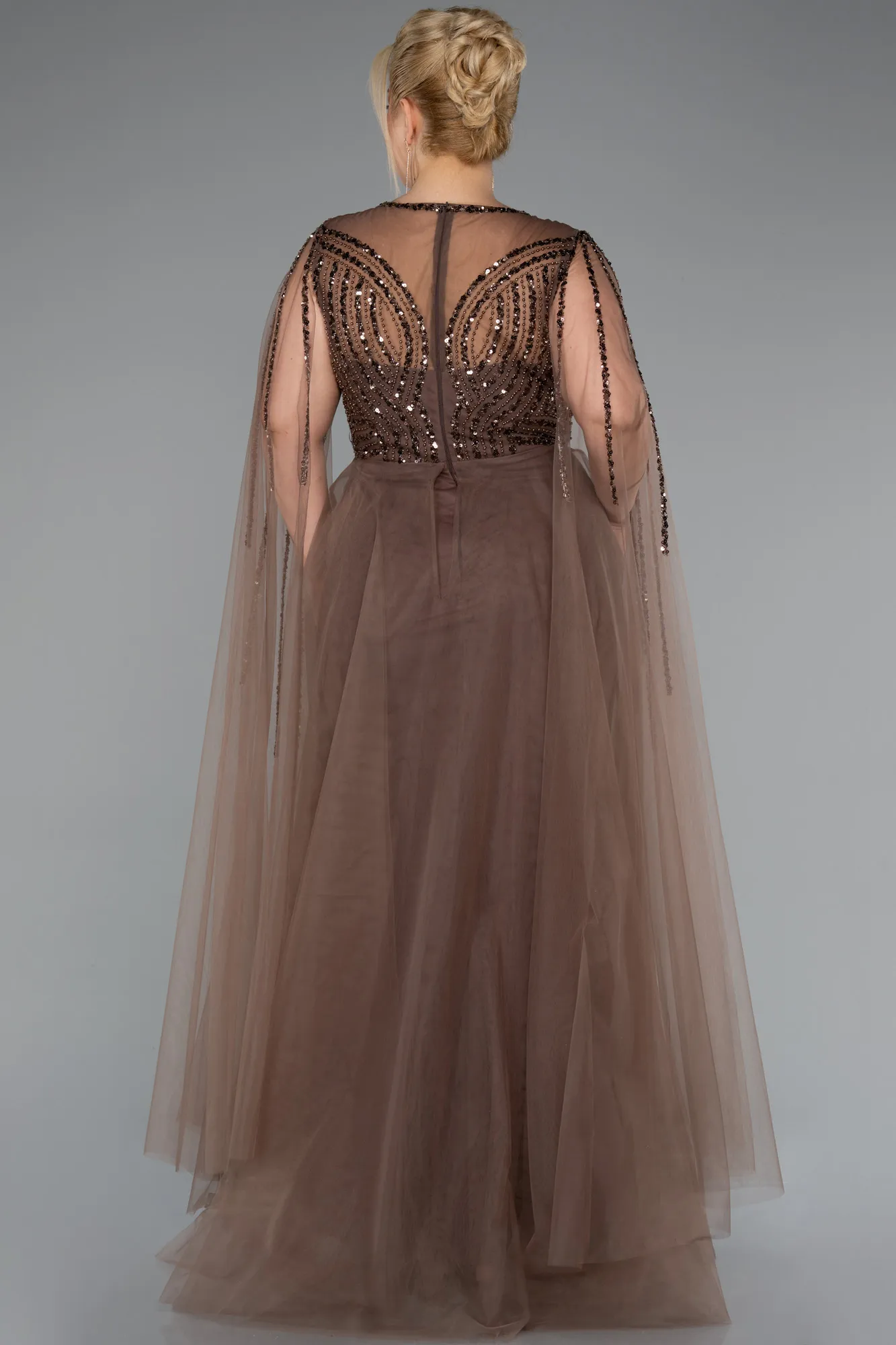 Brown-Long Beaded Plus Size Engagement Dress ABU5050