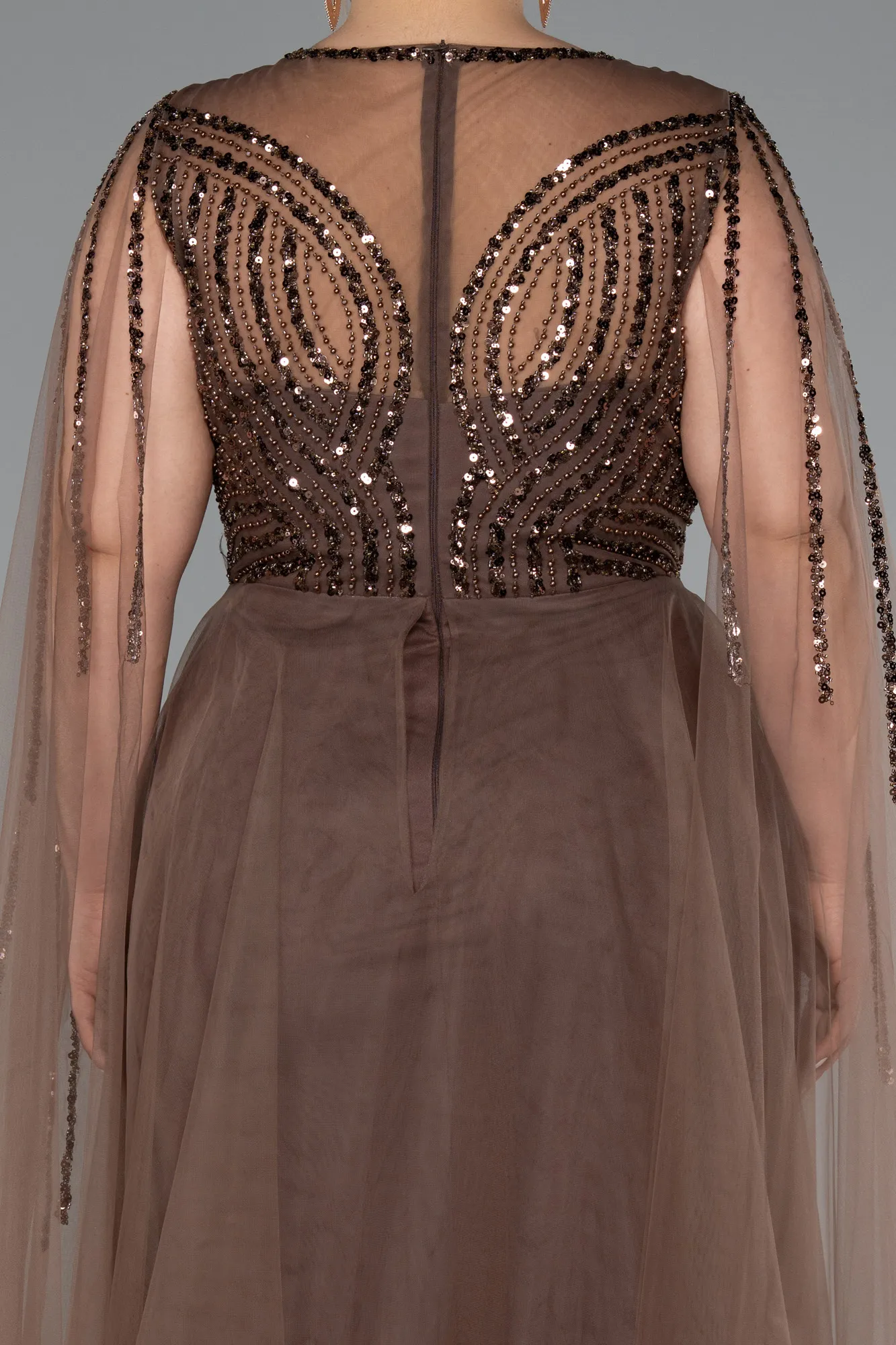 Brown-Long Beaded Plus Size Engagement Dress ABU5050