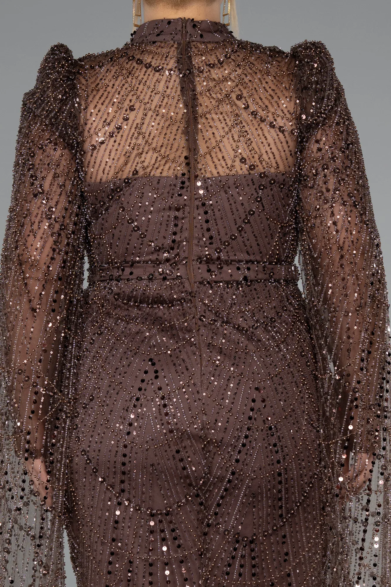 Brown-Long Beaded Plus Size Engagement Dress ABU5153