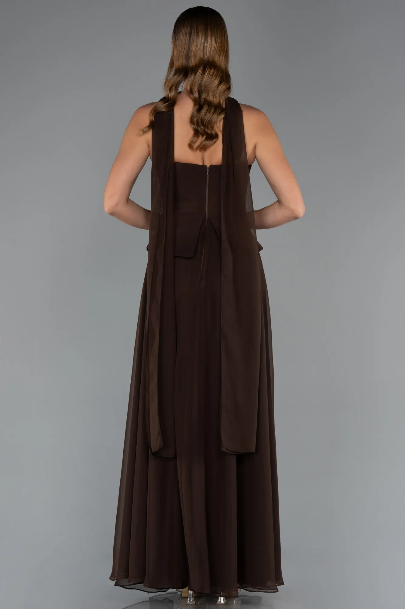 Brown-Long Chiffon Evening Dress ABU5484
